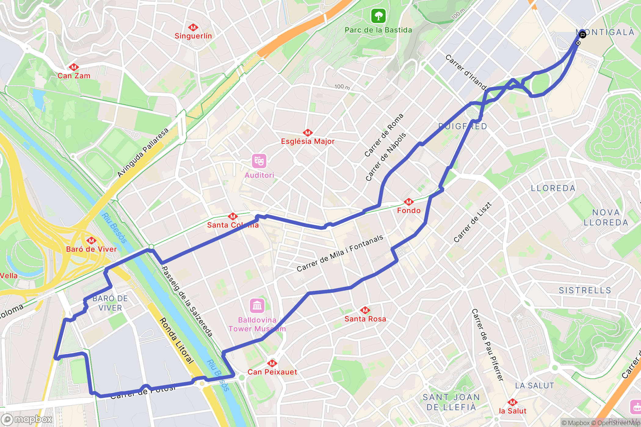 Badalona : carte du parcours de randonnée - Spain