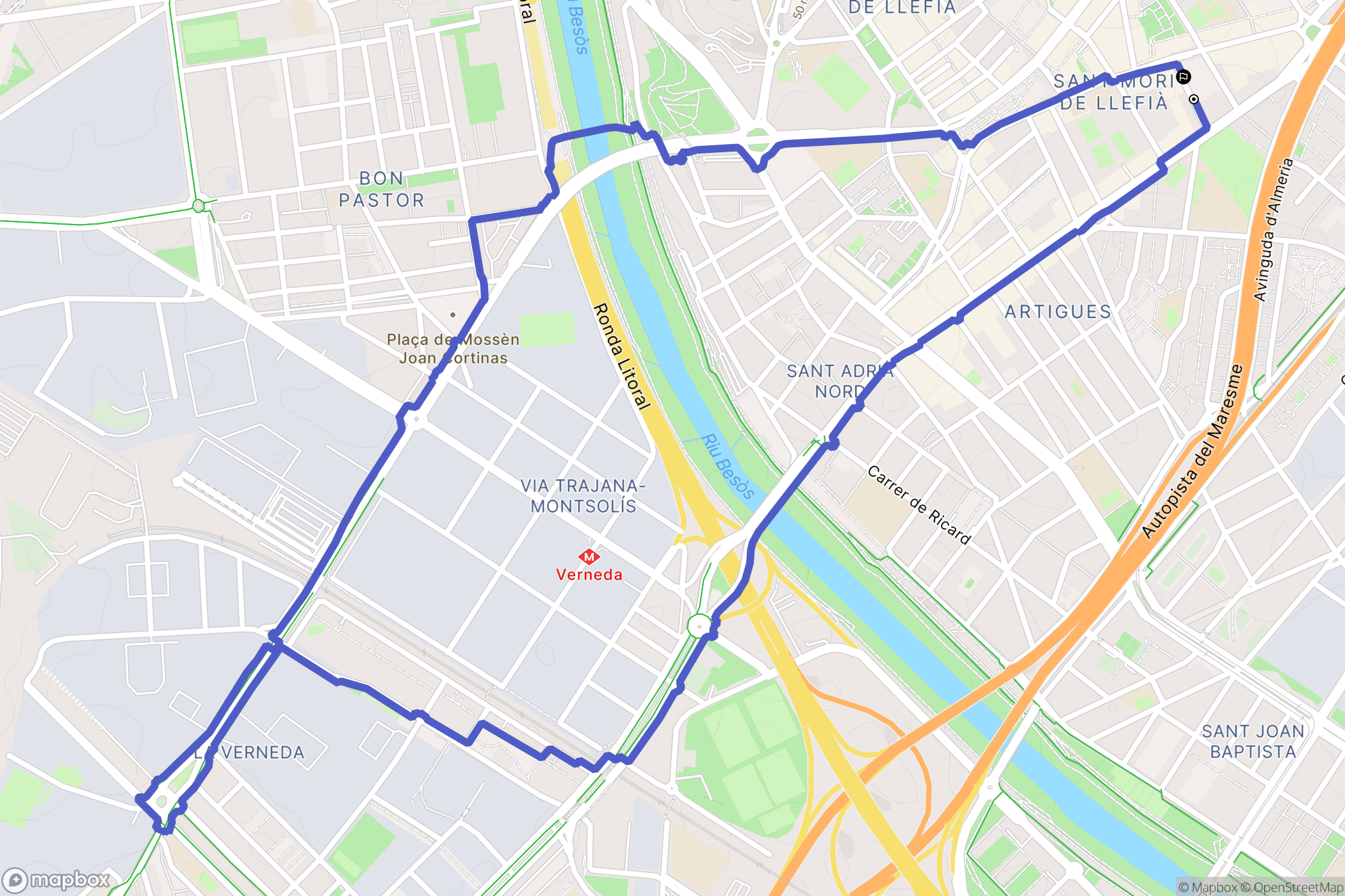 Badalona : carte du parcours de randonnée - Spain