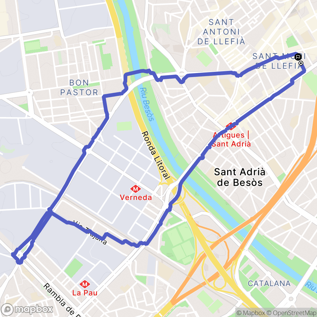 Badalona : carte du parcours de randonnée - Spain
