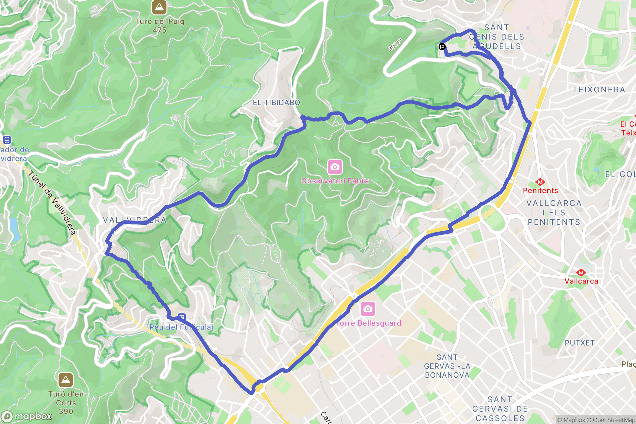 Barcelona : carte du parcours de randonnée - Spain