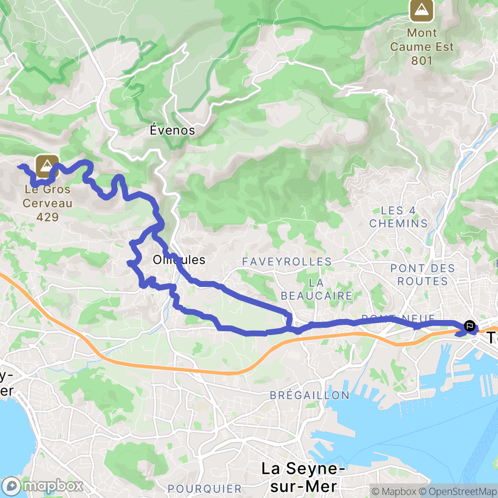 Toulon : carte du parcours de randonnée - France