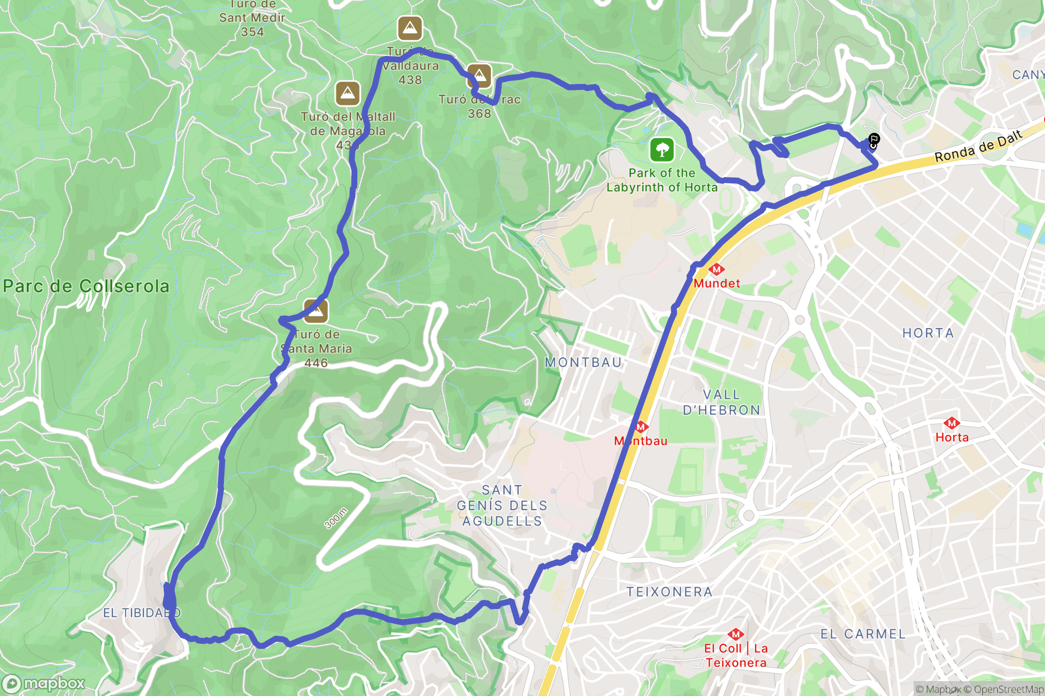 Barcelona : carte du parcours de randonnée - Spain