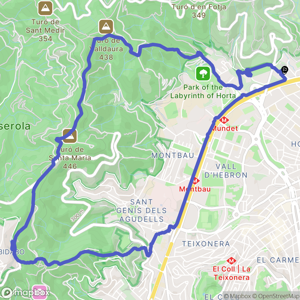 Barcelona : carte du parcours de randonnée - Spain