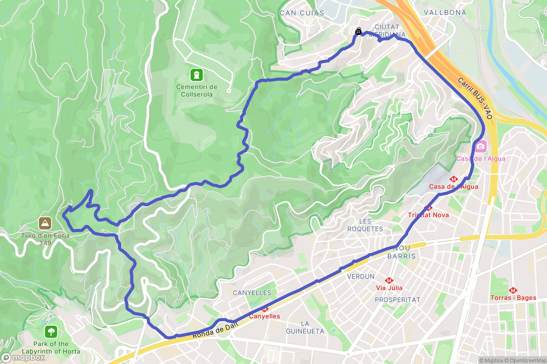 Barcelona : carte du parcours de randonnée - Spain