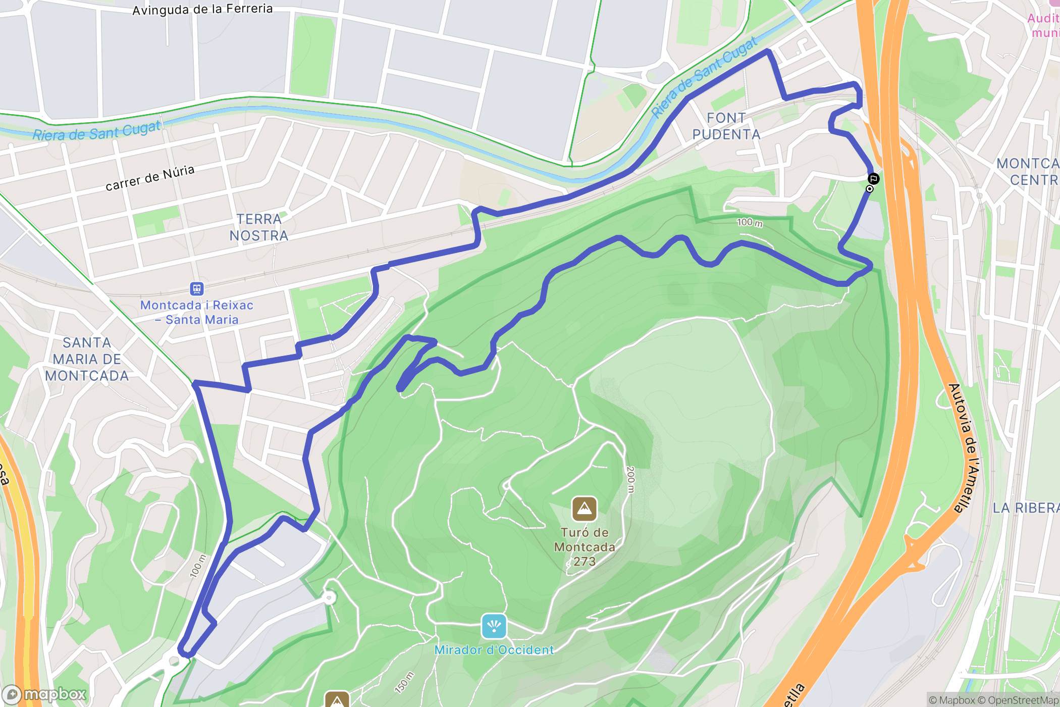 Moncada y Reixach : carte du parcours de randonnée - Spain