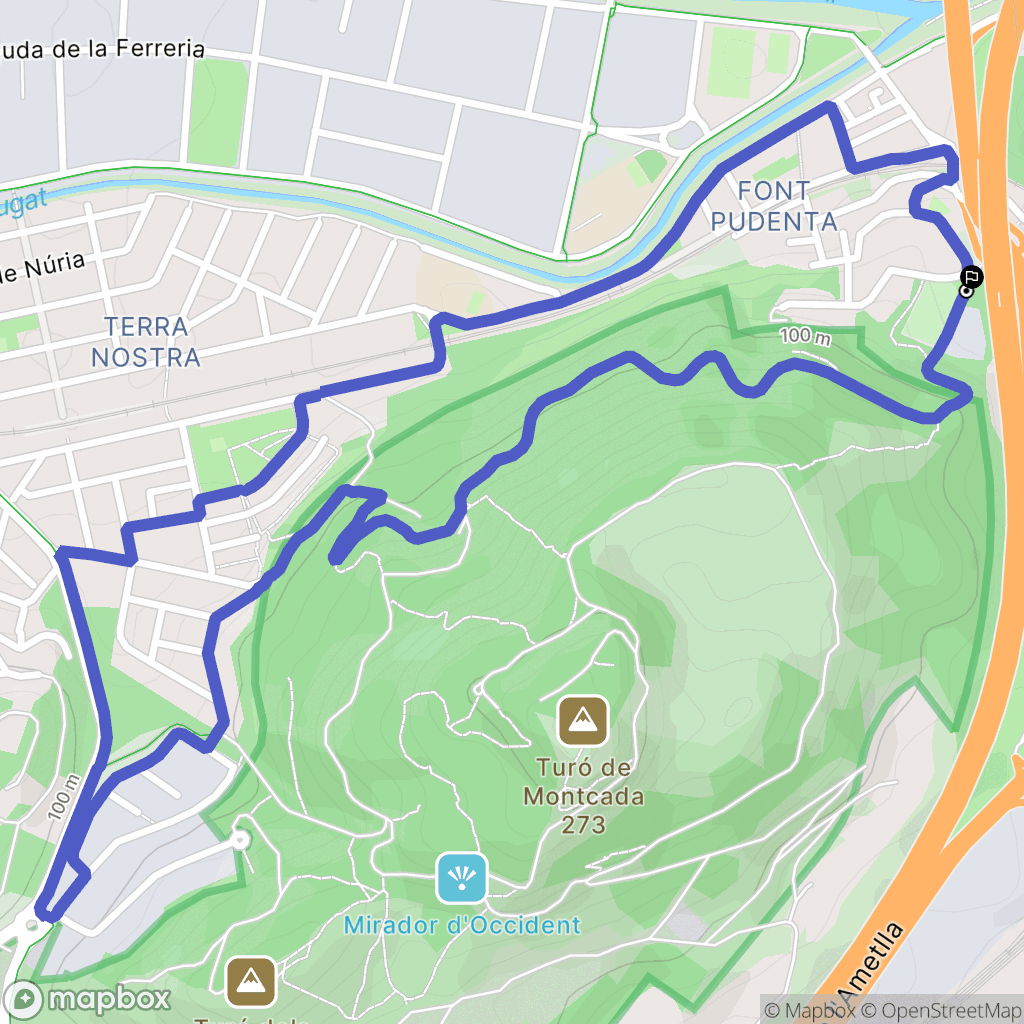 Moncada y Reixach : carte du parcours de randonnée - Spain