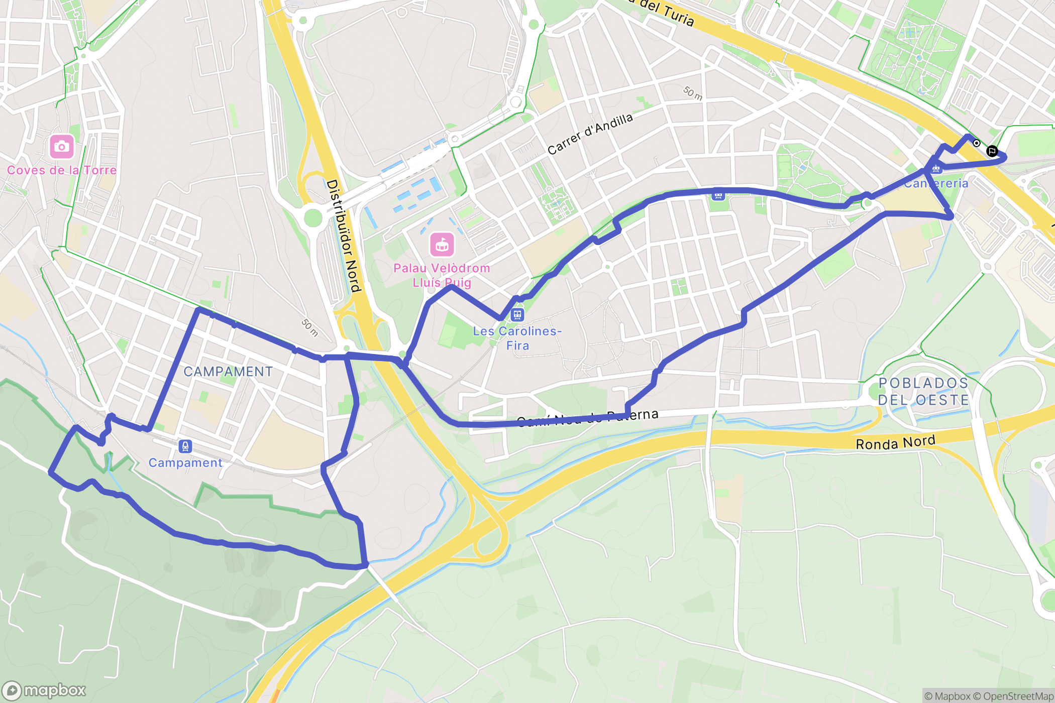 Burjassot : carte du parcours de randonnée - Spain