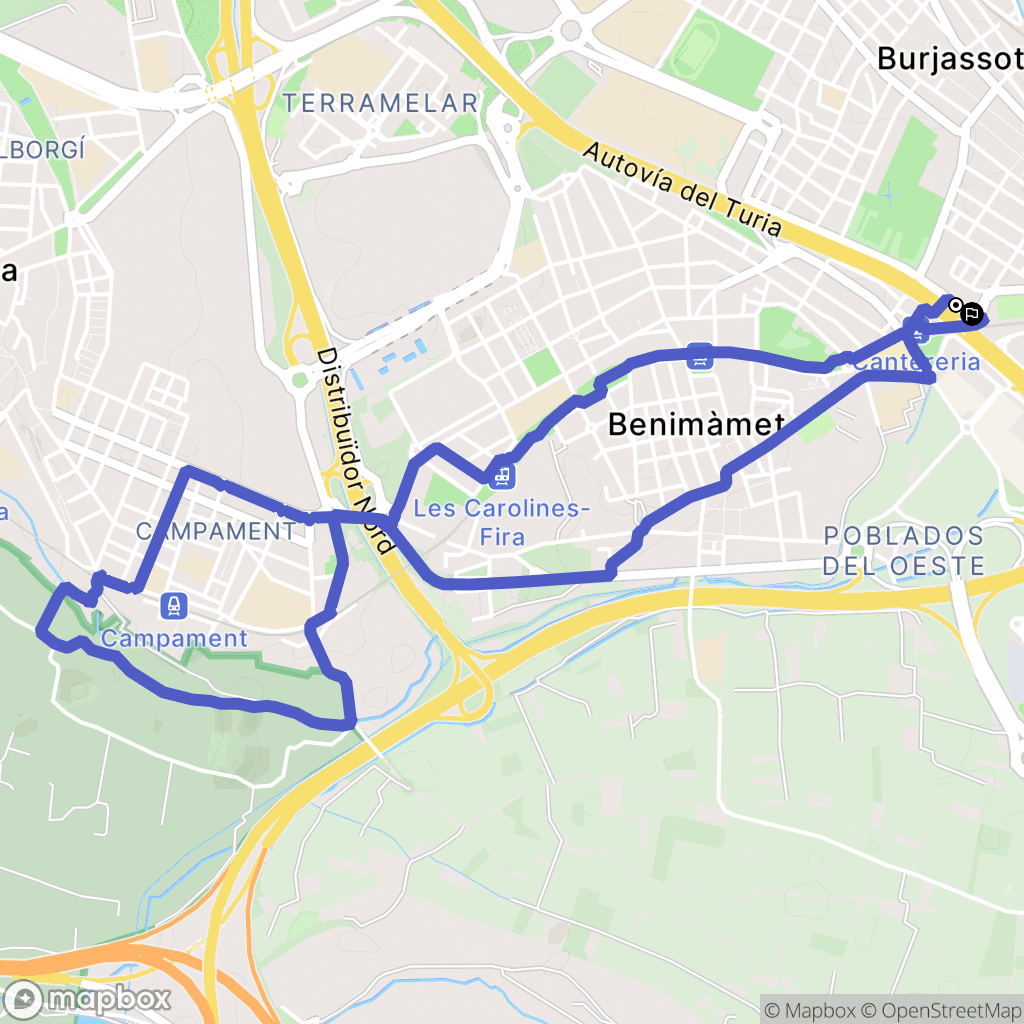 Burjassot : carte du parcours de randonnée - Spain
