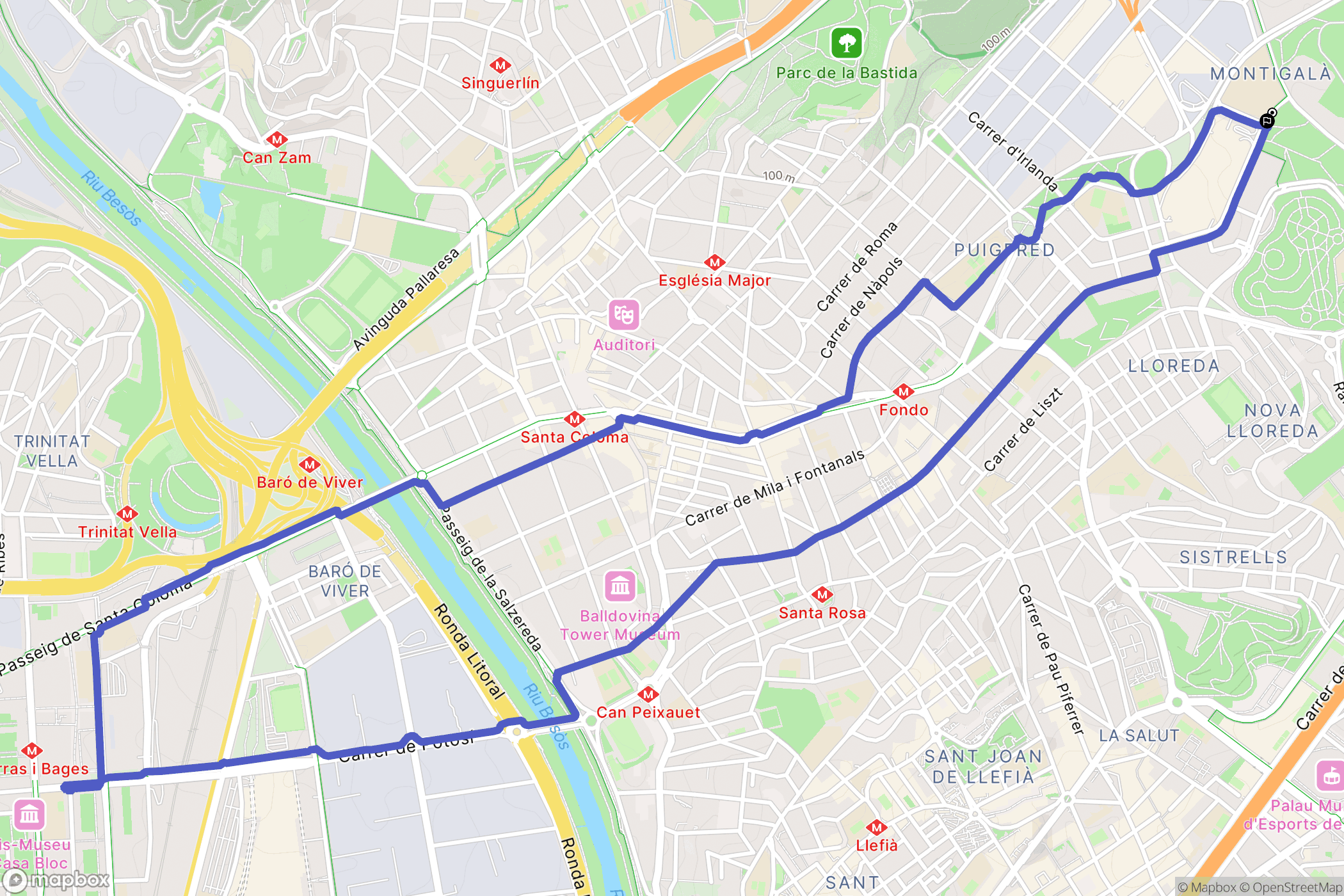 Badalona : carte du parcours de randonnée - Spain