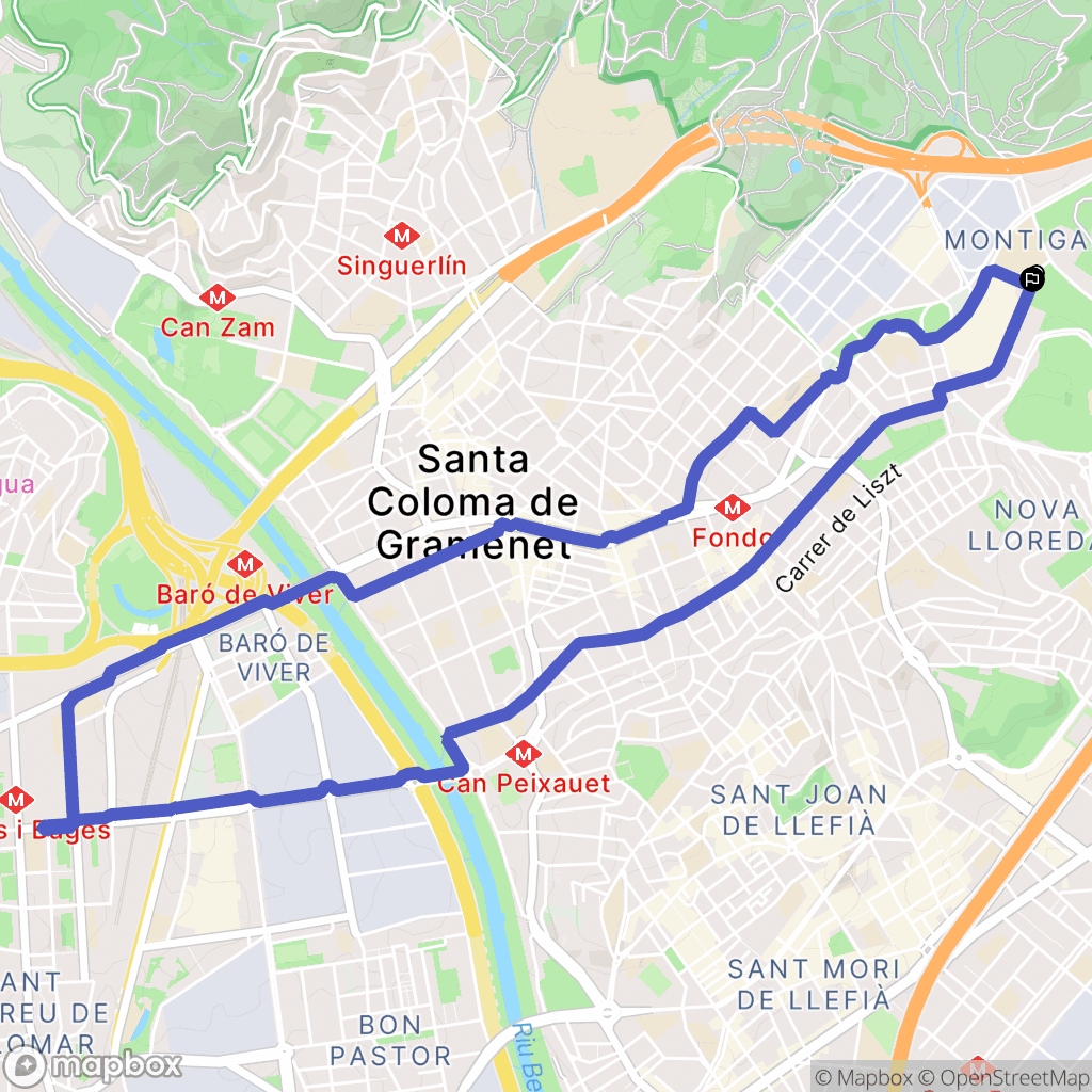 Badalona : carte du parcours de randonnée - Spain
