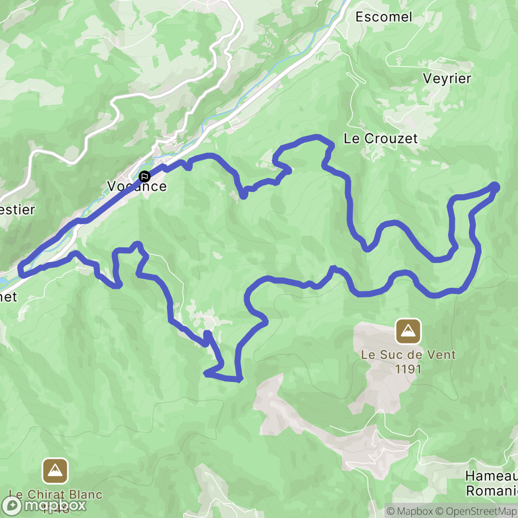 Vocance : carte du parcours de randonnée - France