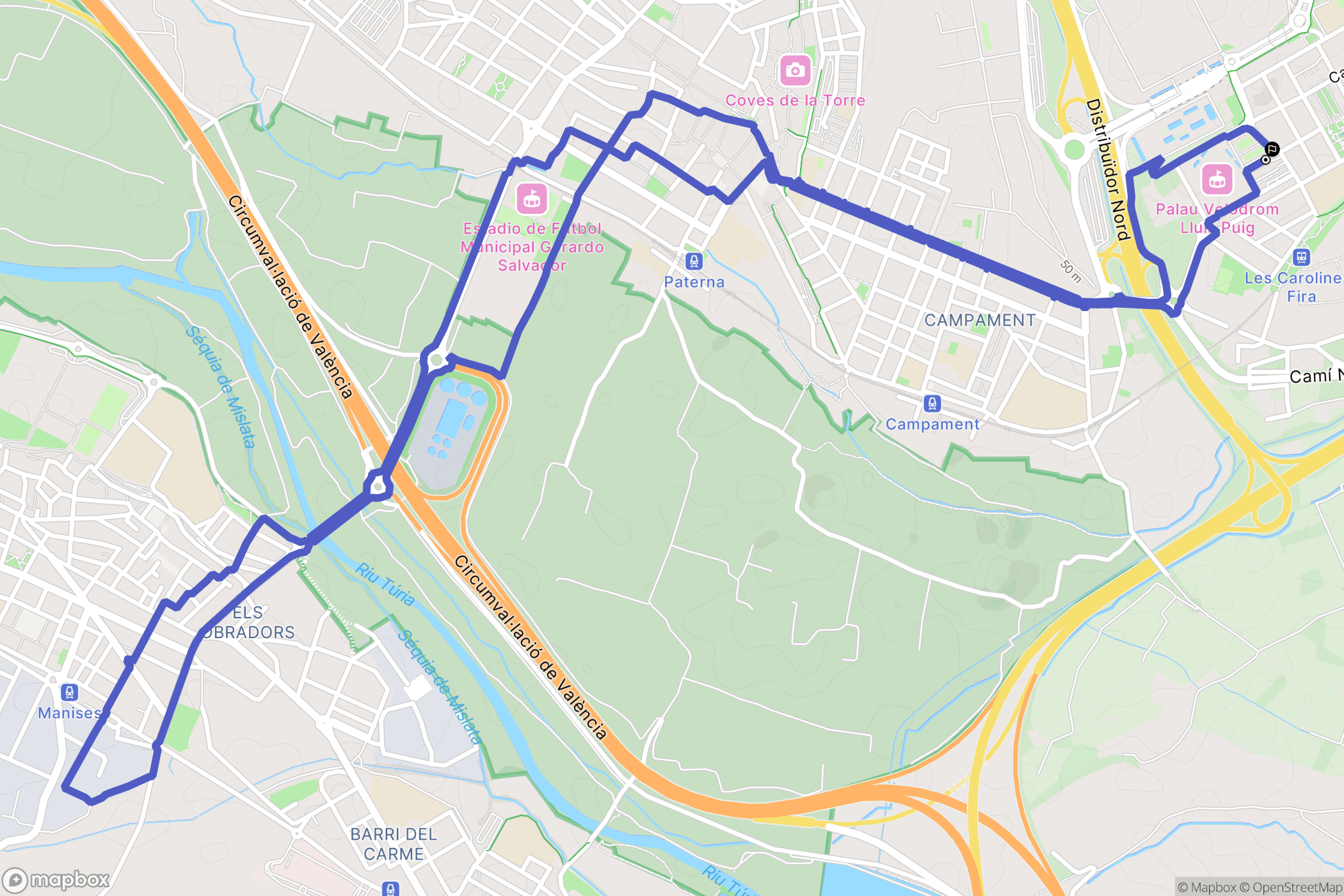 València : carte du parcours de randonnée - Spain