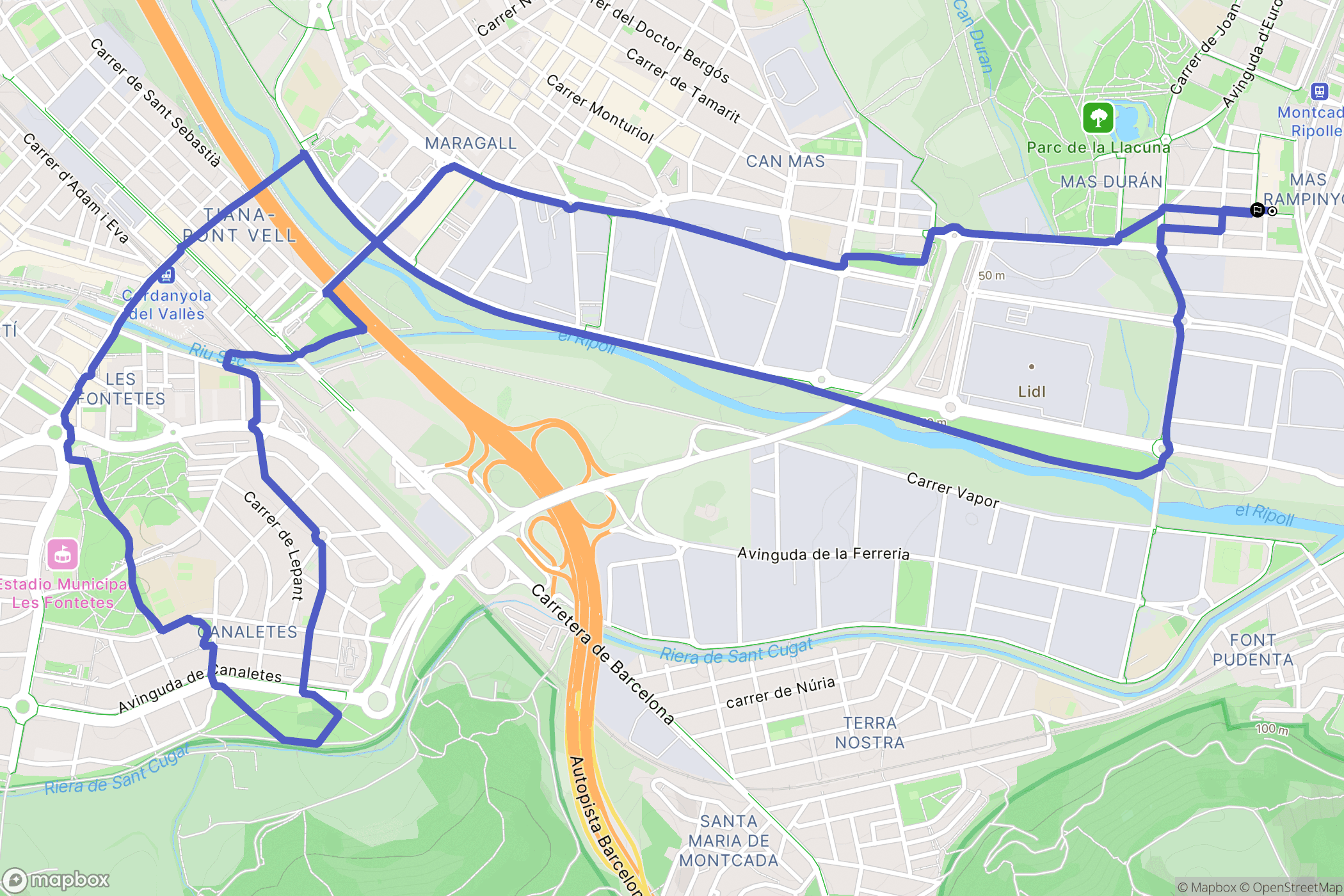 Montcada i Reixac : carte du parcours de randonnée - Spain