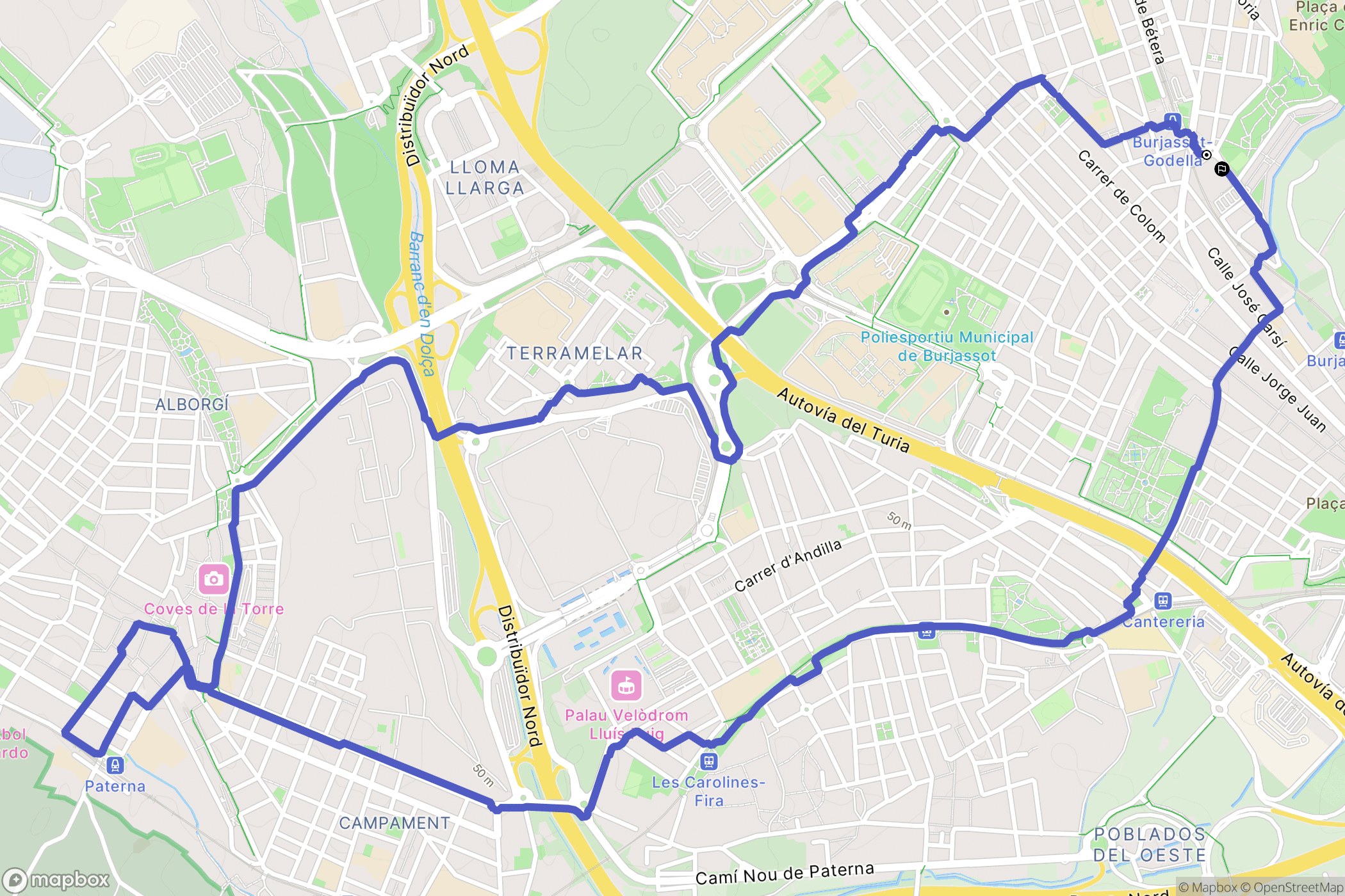 Burjassot : carte du parcours de randonnée - Spain