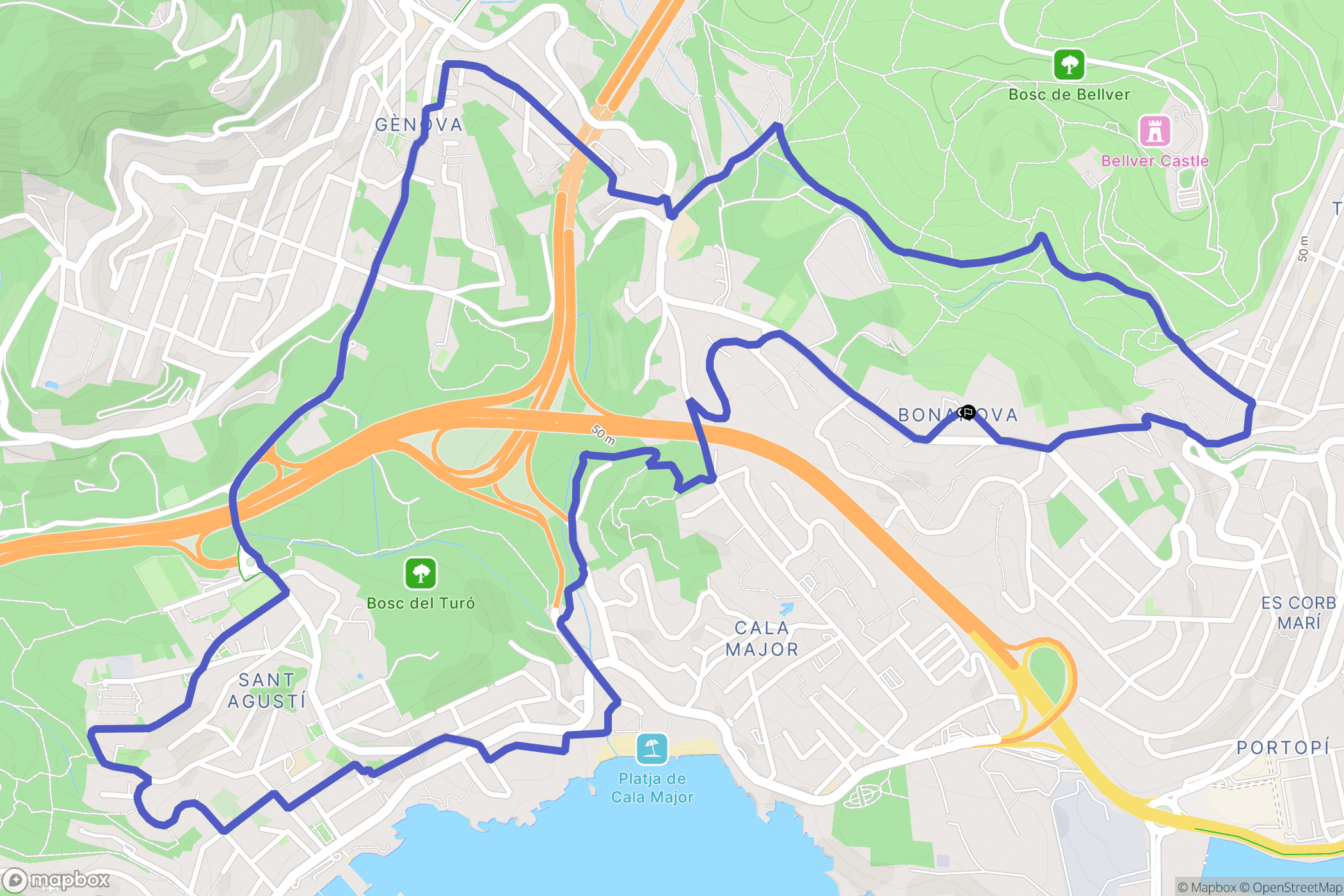Palma : carte du parcours de randonnée - Spain