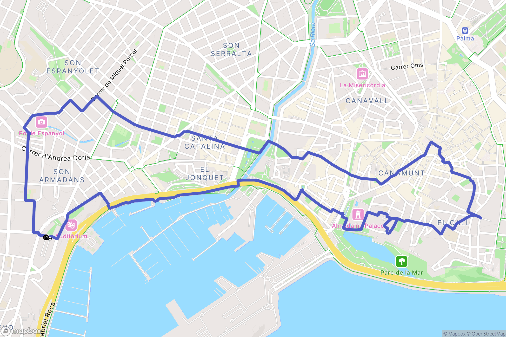 Palma : carte du parcours de randonnée - Spain