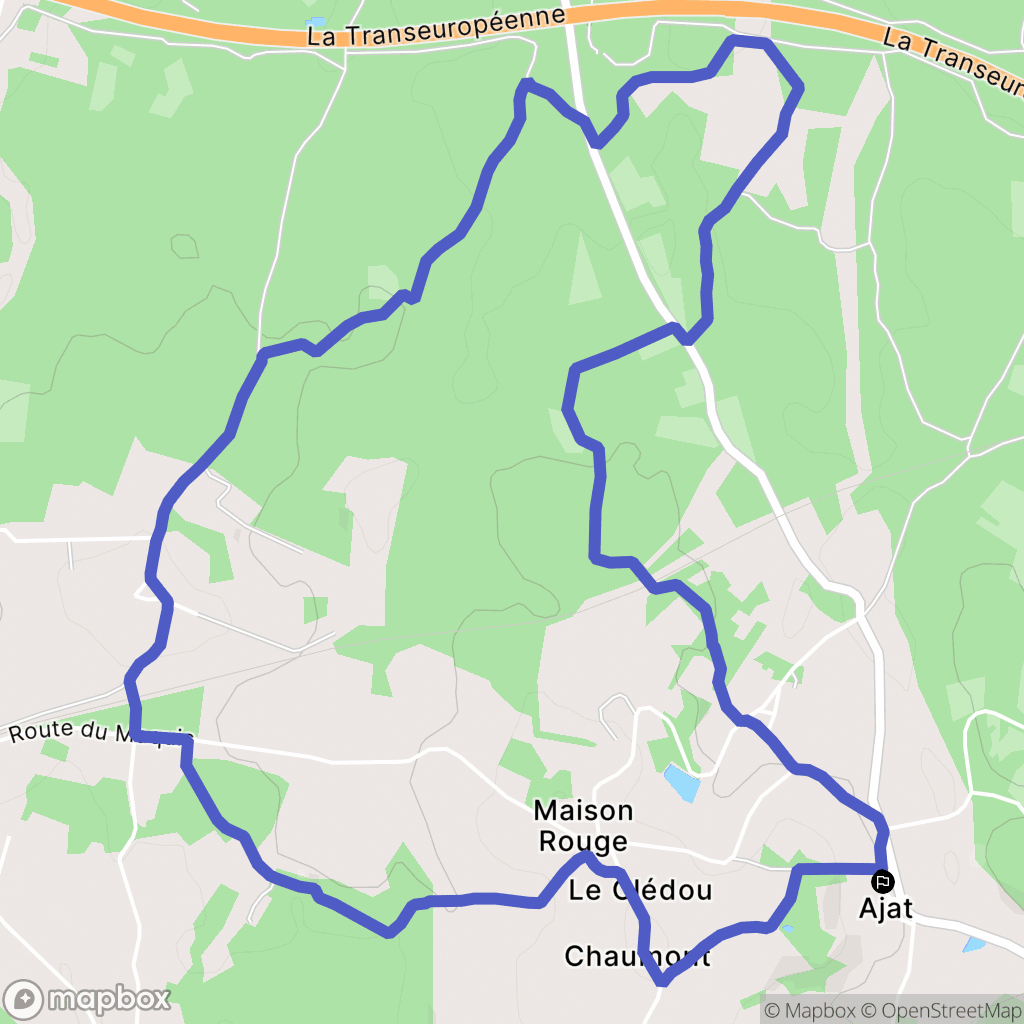 Ajat : carte du parcours de randonnée - France