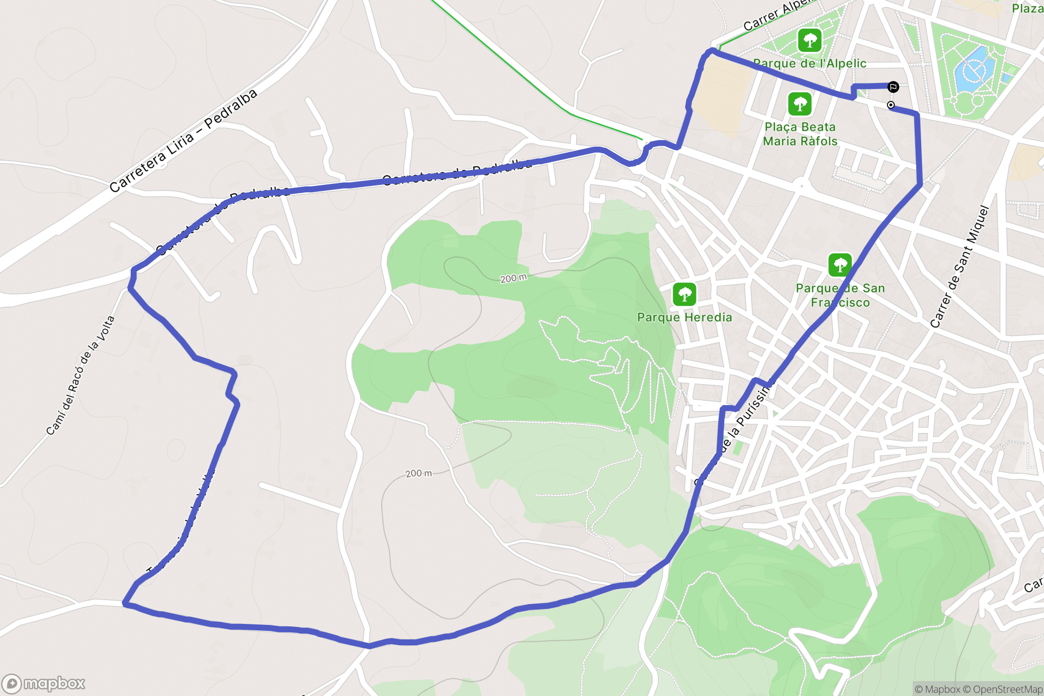 Llíria : carte du parcours de randonnée - Spain