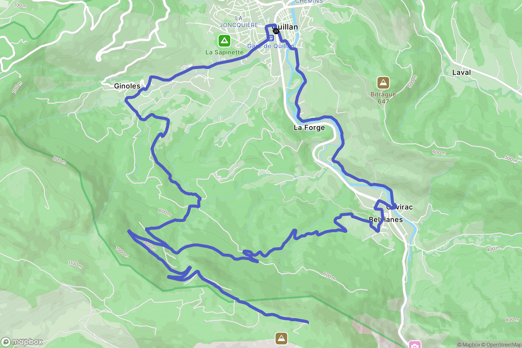 Quillan : carte du parcours de randonnée - France