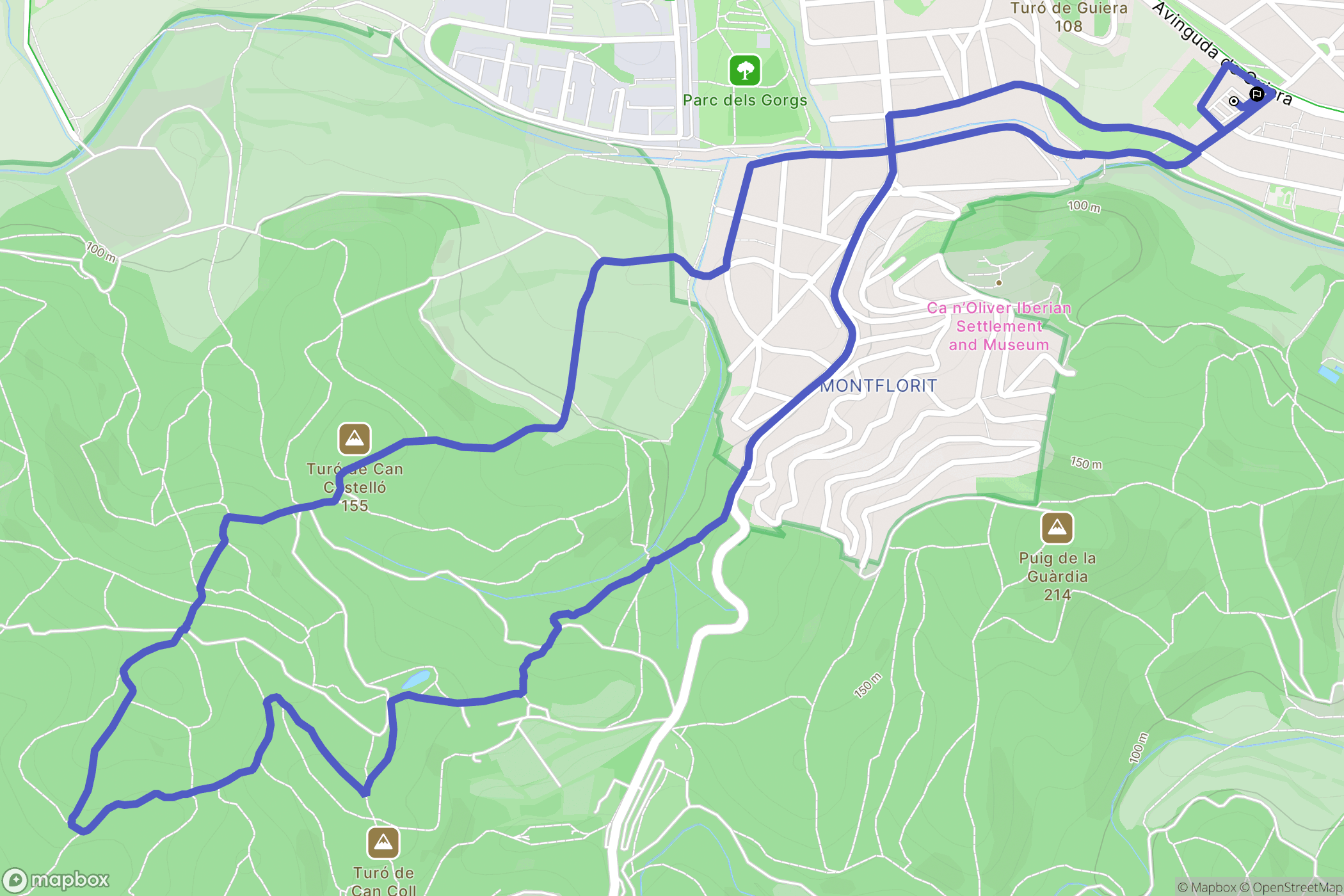 Cerdanyola del Vallès : carte du parcours de randonnée - Spain