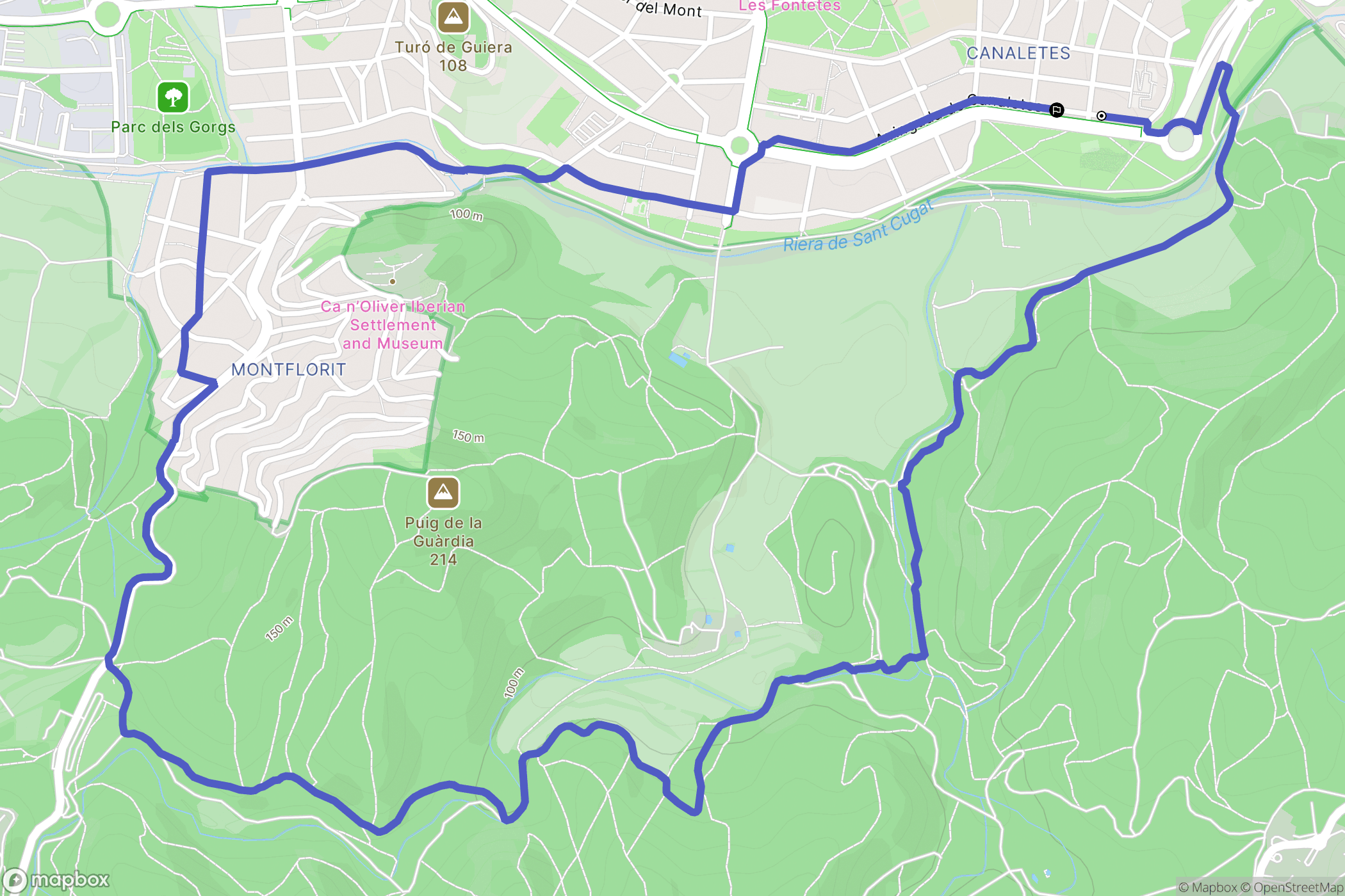 Cerdanyola del Vallès : carte du parcours de randonnée - Spain