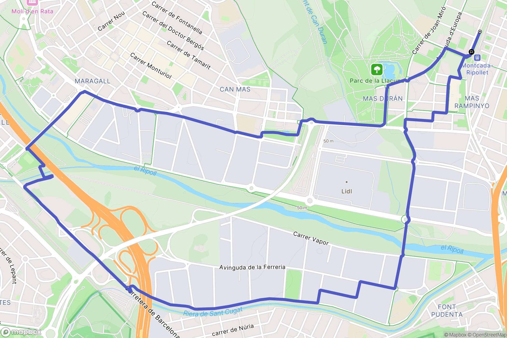 Montcada i Reixac : carte du parcours de randonnée - Spain