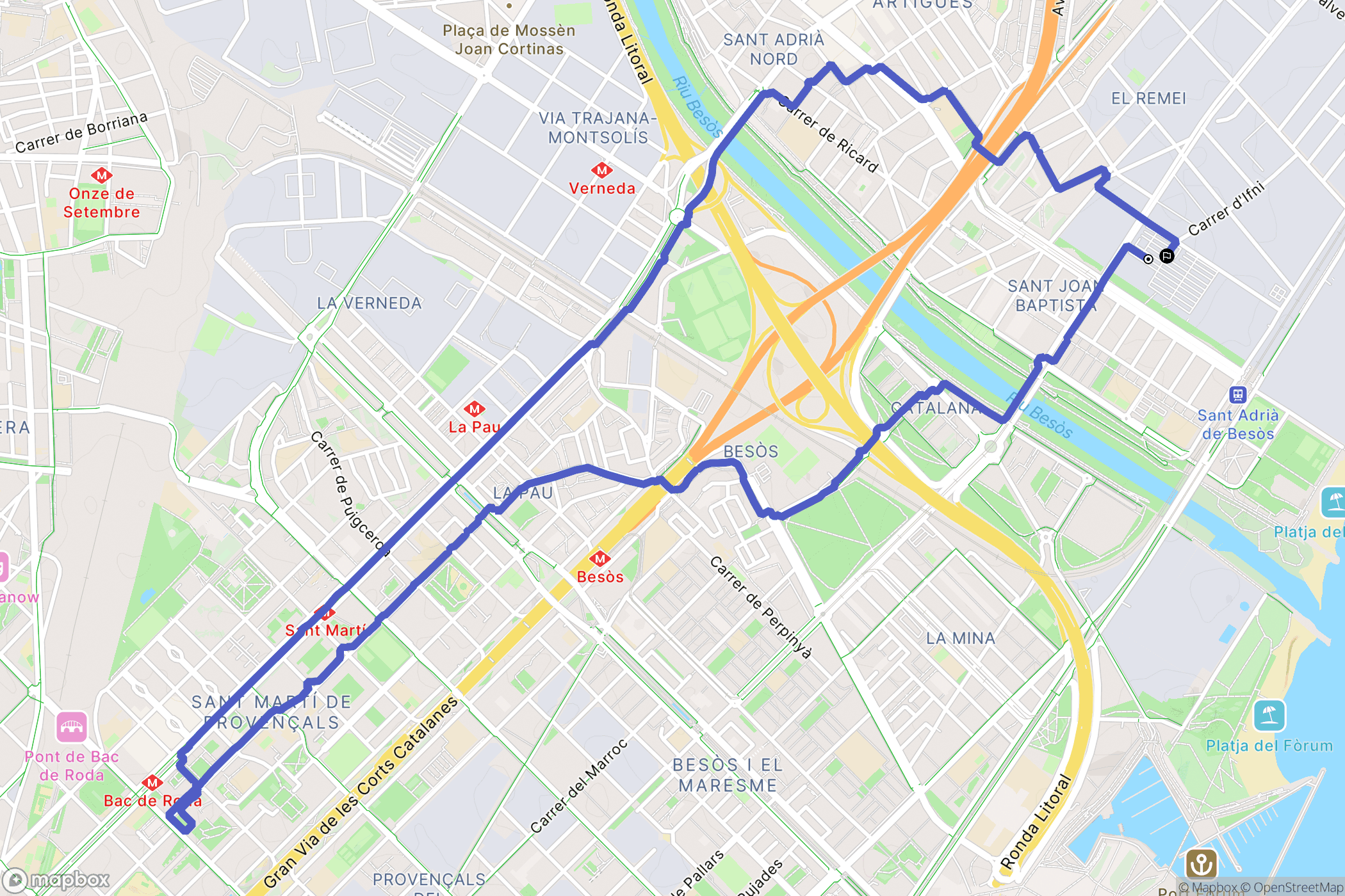 Sant Adrià de Besòs : carte du parcours de randonnée - Spain