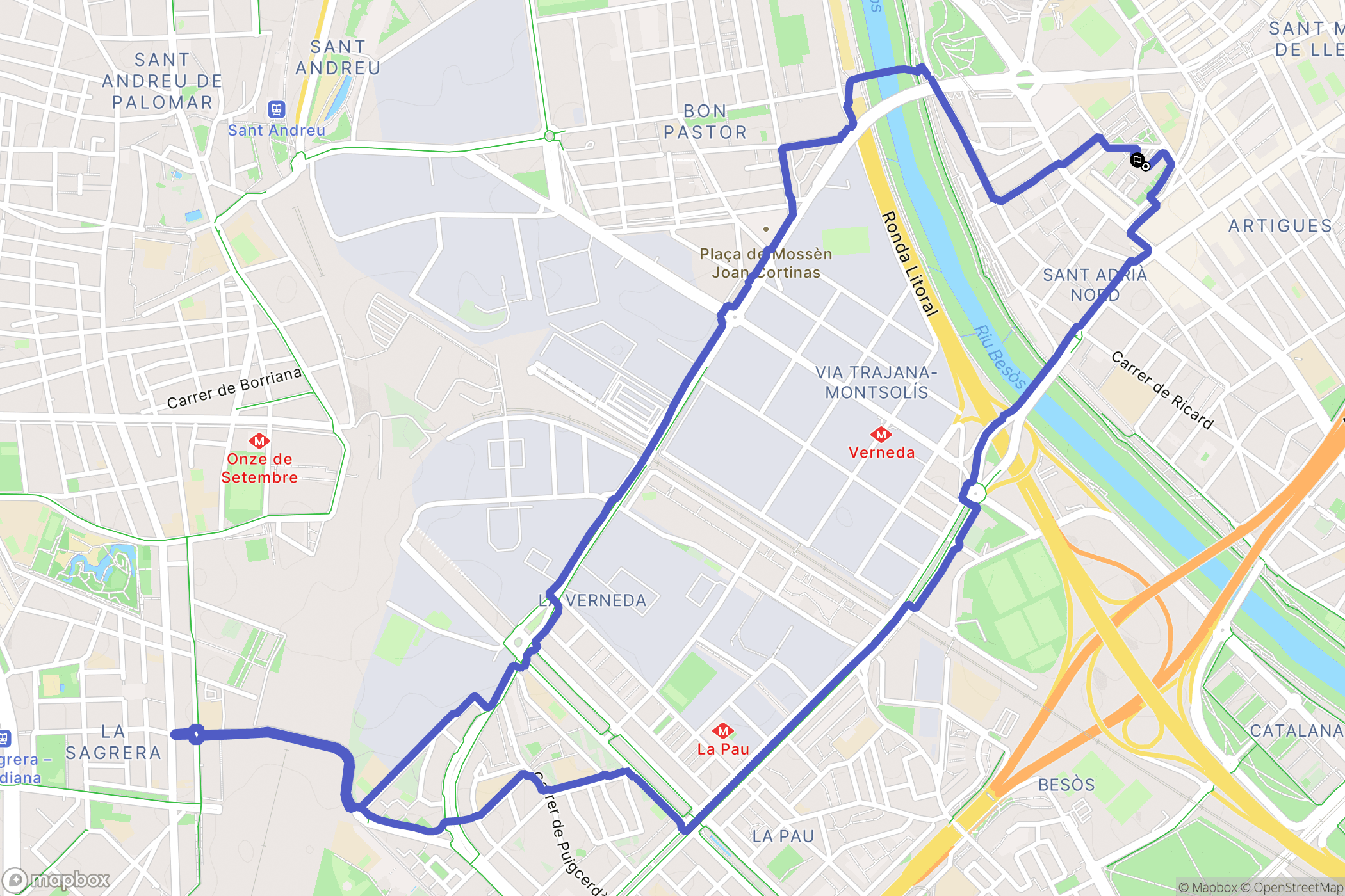 Badalona : carte du parcours de randonnée - Spain