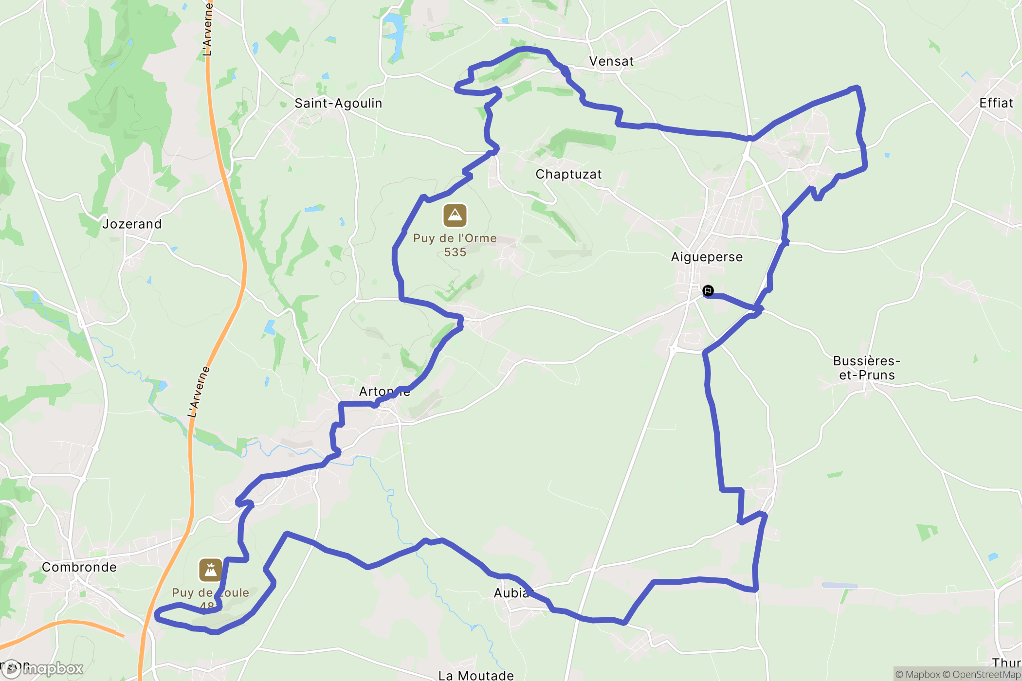 Aigueperse : carte du parcours de randonnée - France
