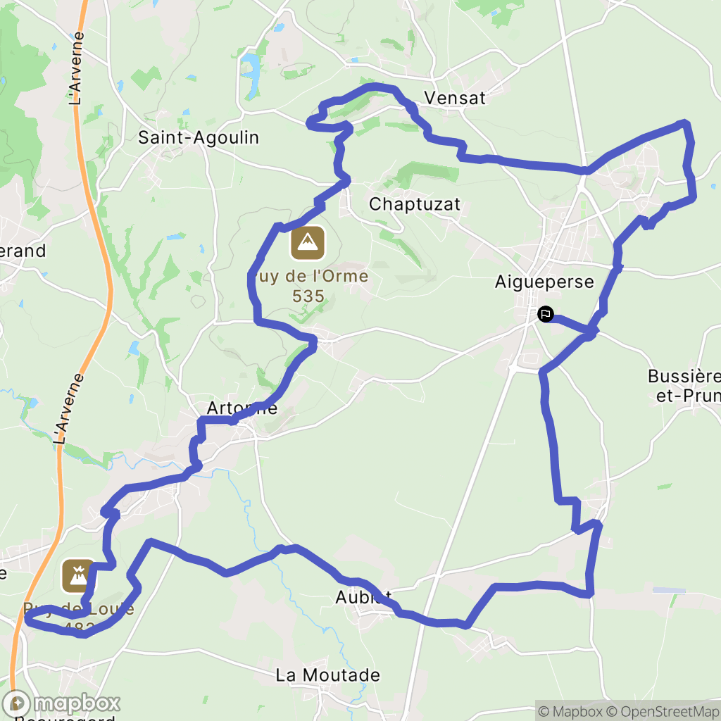 Aigueperse : carte du parcours de randonnée - France