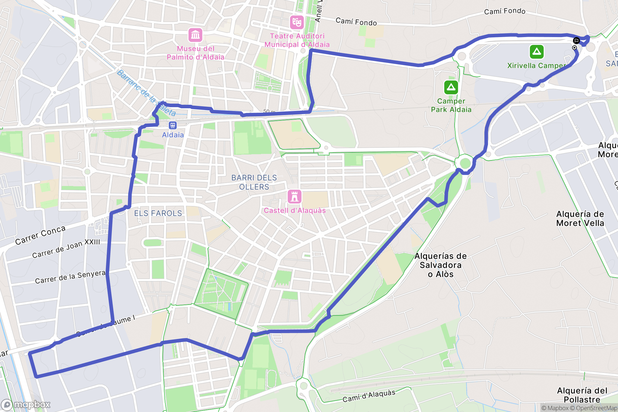 Aldaya : carte du parcours de randonnée - Spain