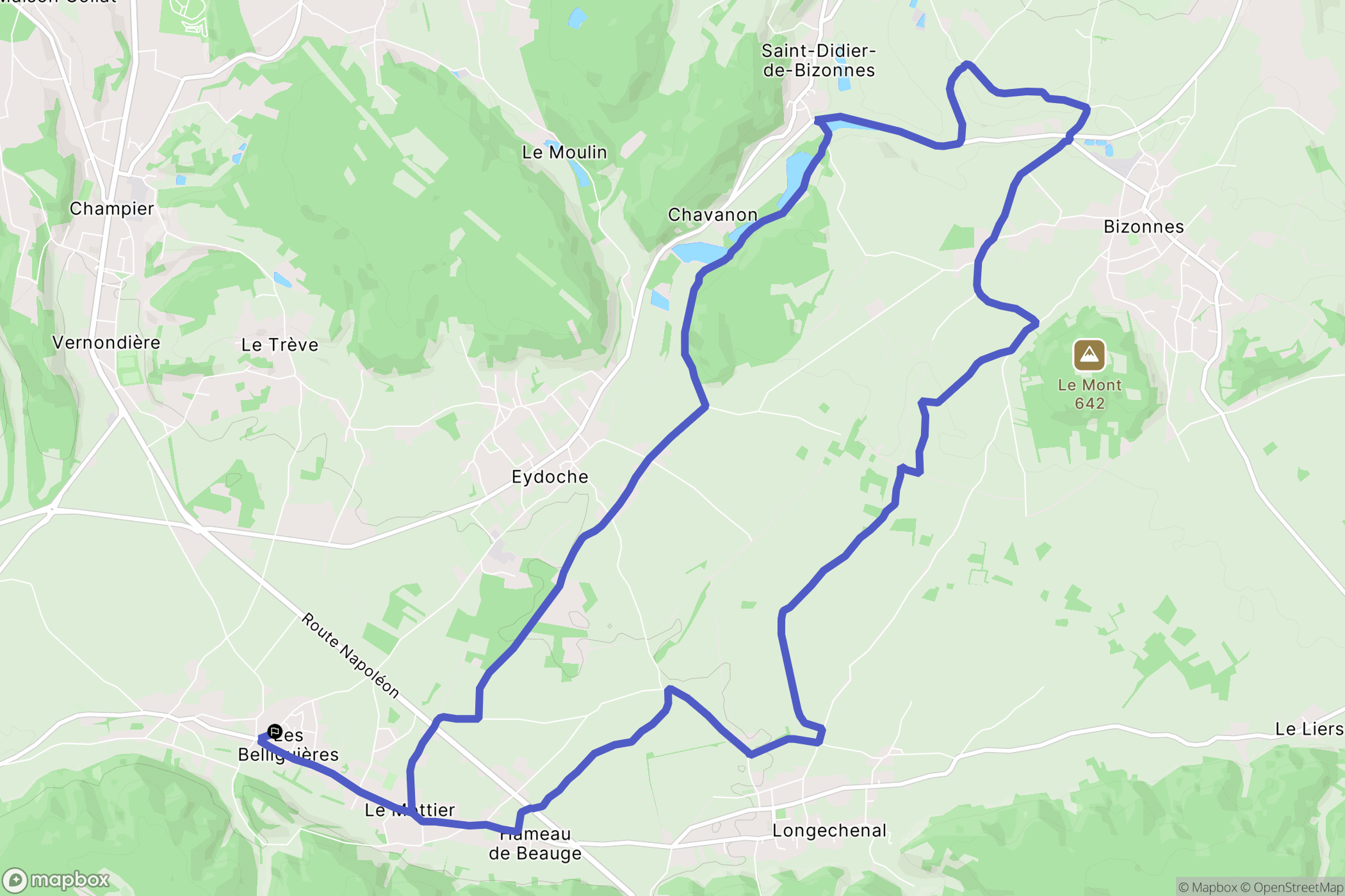 Mottier : carte du parcours de randonnée - France