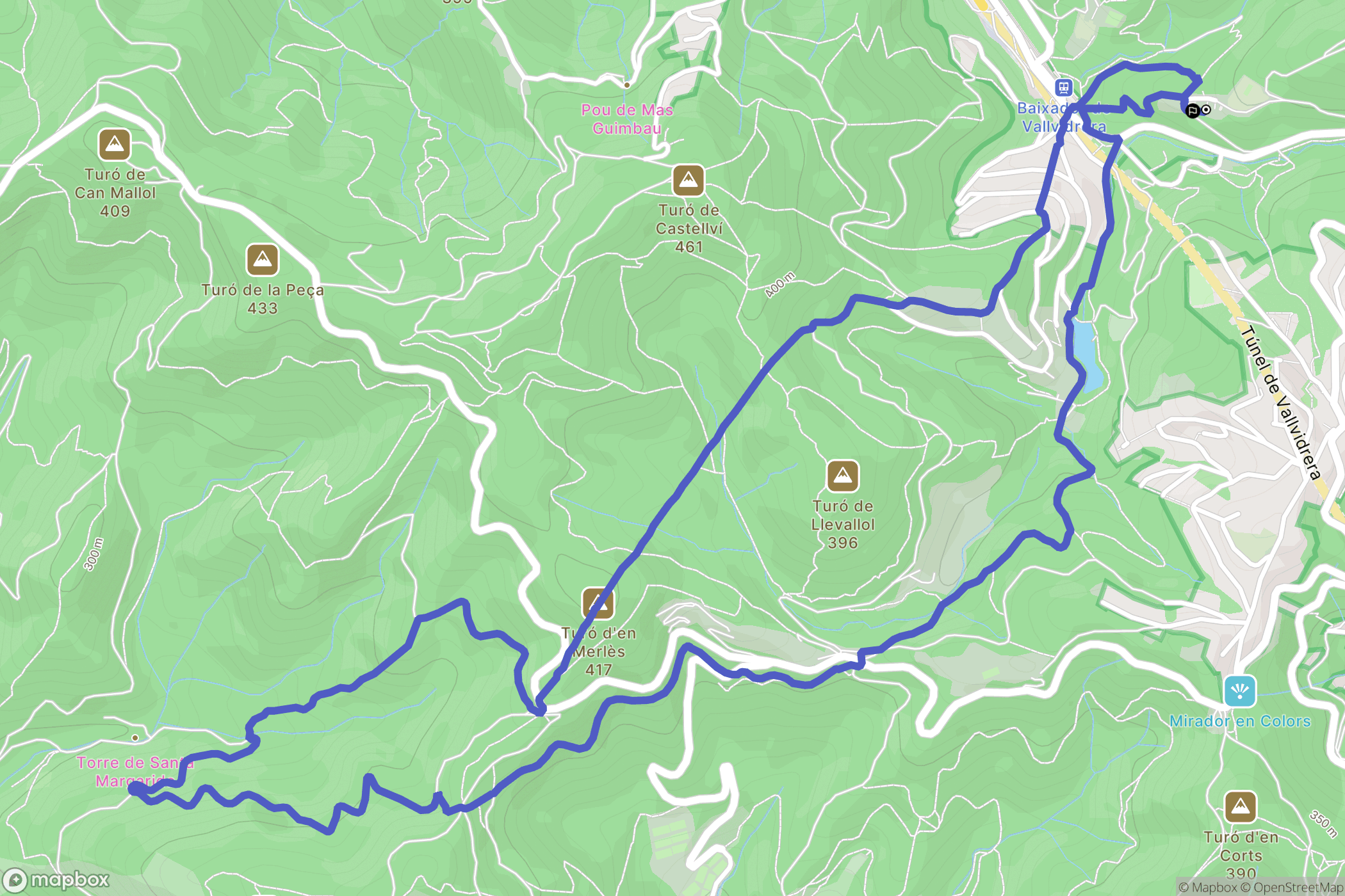 Barcelona : carte du parcours de randonnée - Spain