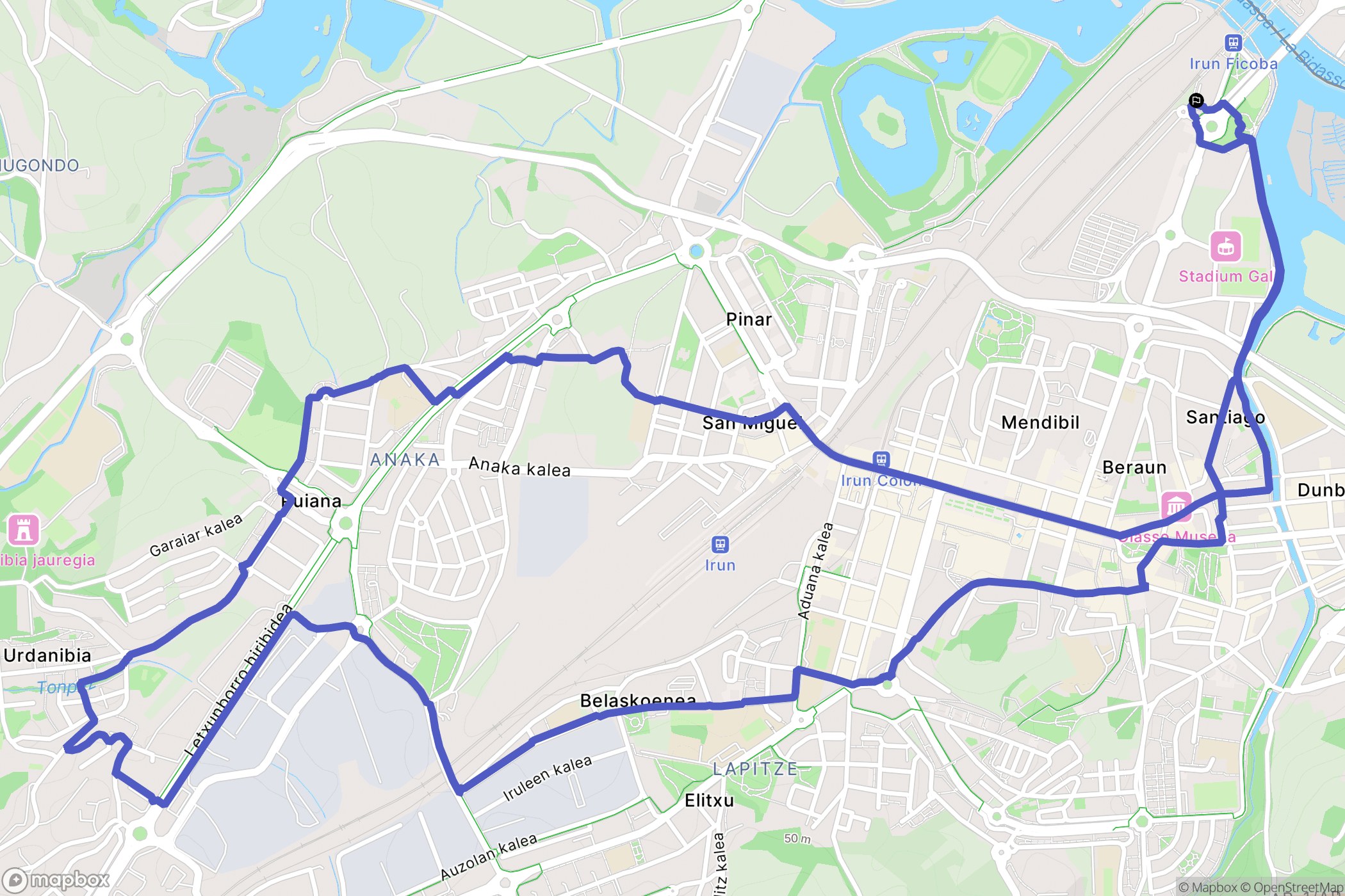 Irún : carte du parcours de randonnée - Spain