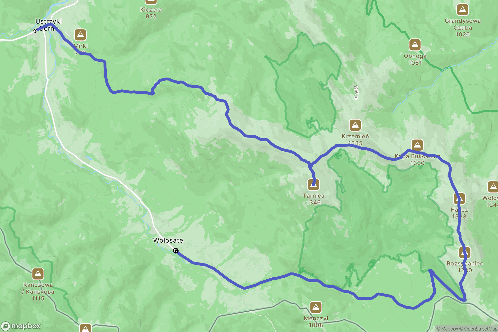 Ustrzyki Górne: mapa trasy - Poland
