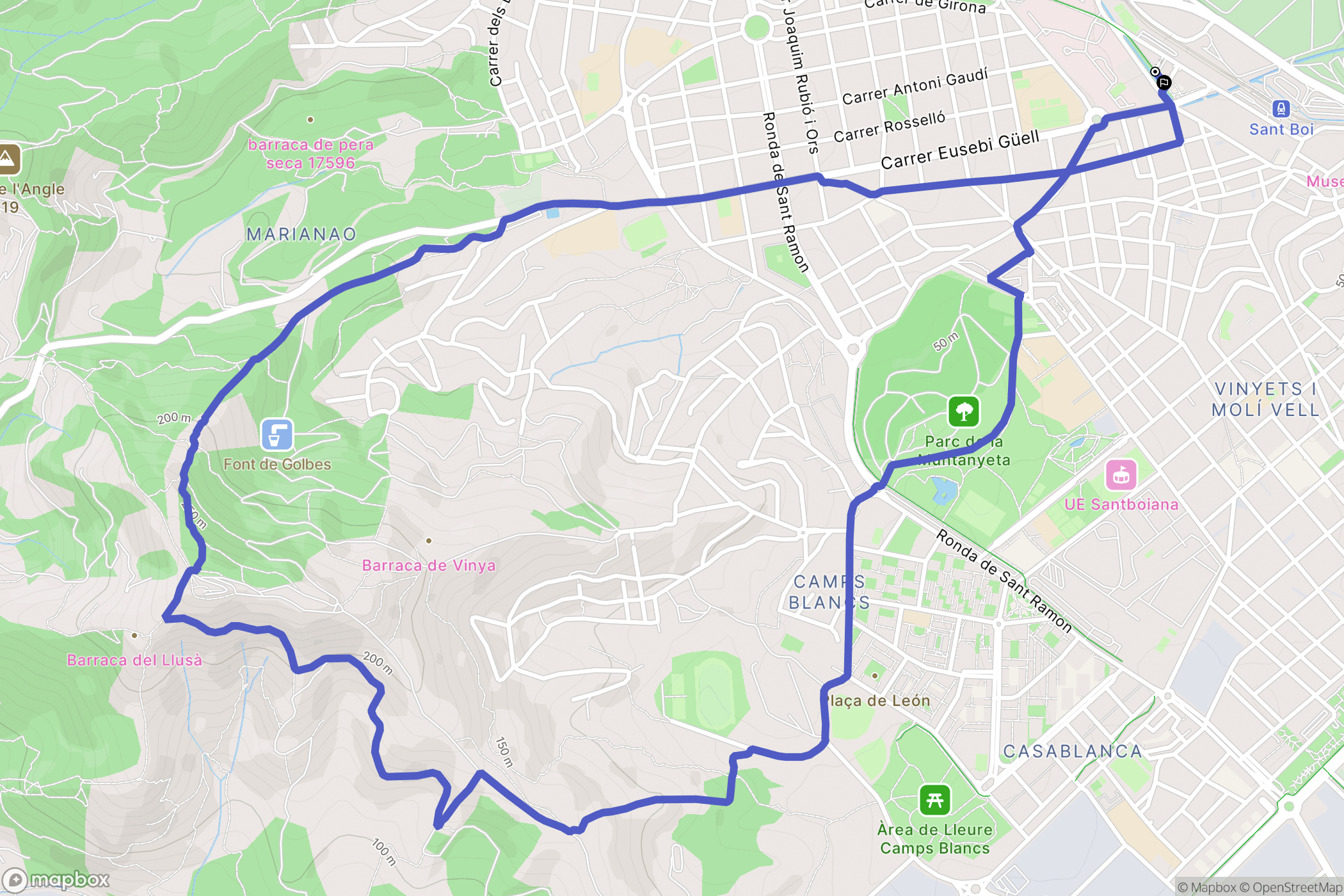 Sant Boi de Llobregat : carte du parcours de randonnée - Spain