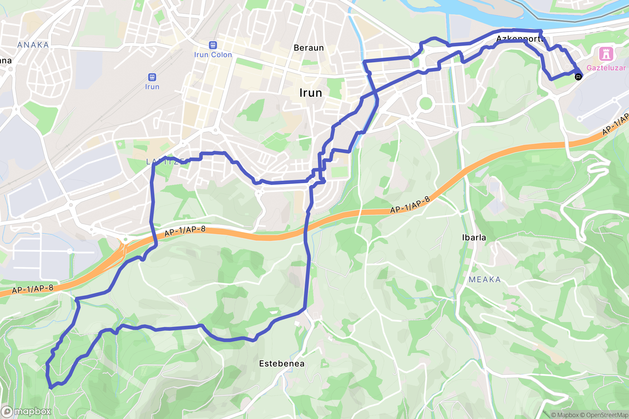 Irun : carte du parcours de randonnée - Spain
