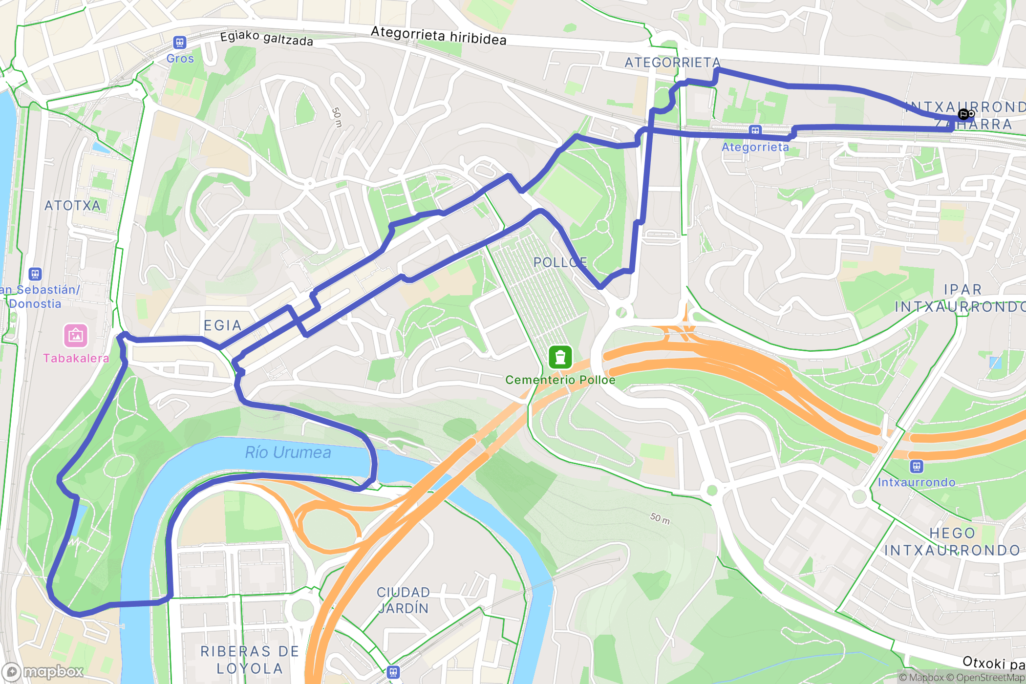 Donostia : carte du parcours de randonnée - Spain