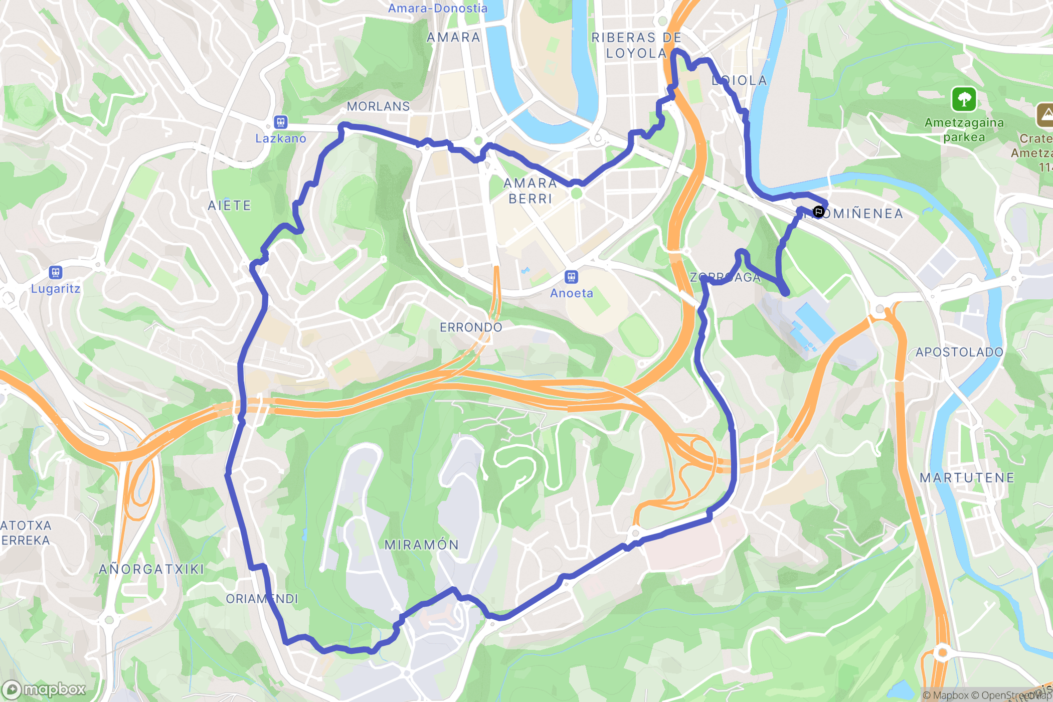 Donostia : carte du parcours de randonnée - Spain
