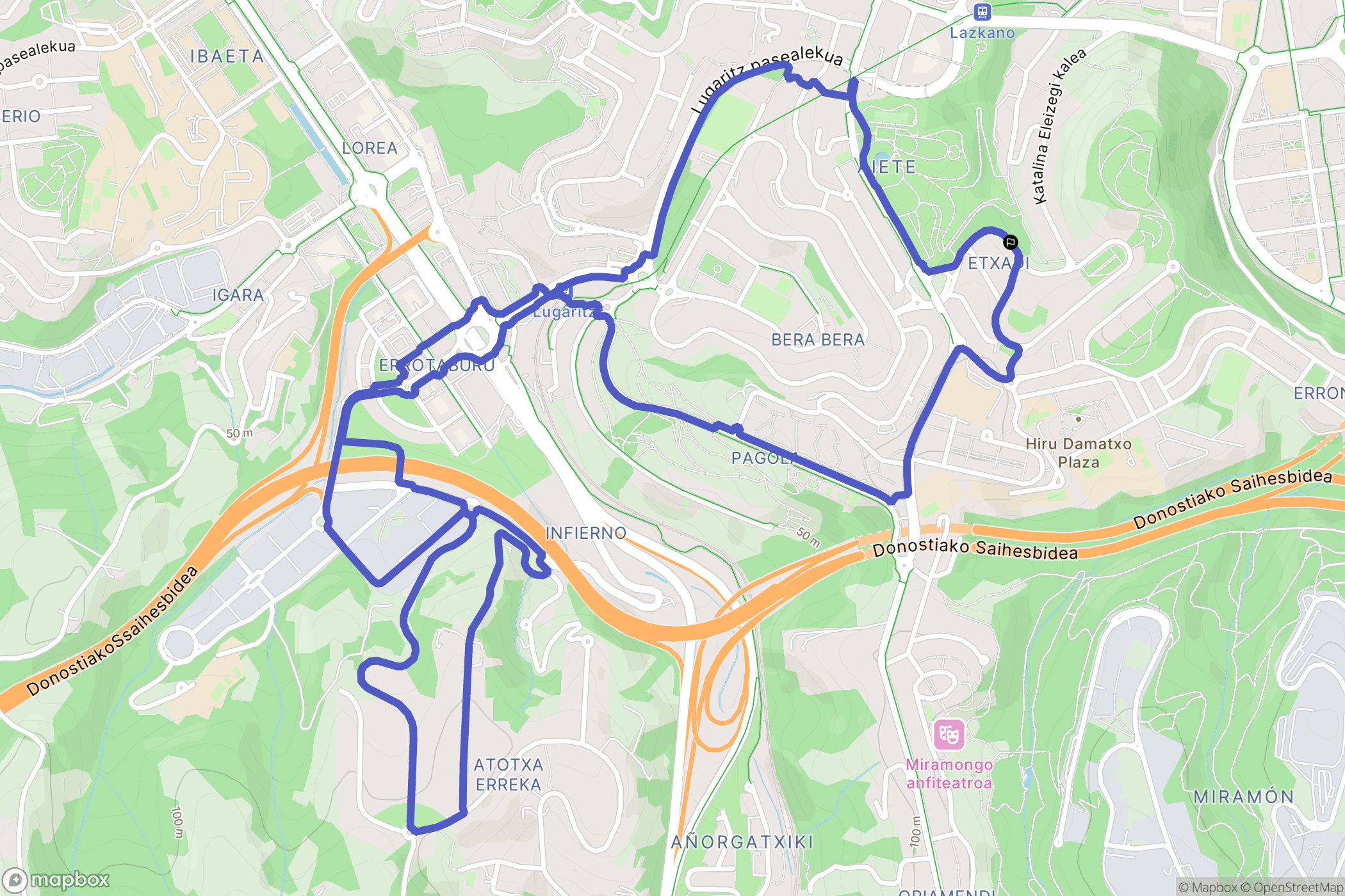 Donostia : carte du parcours de randonnée - Spain