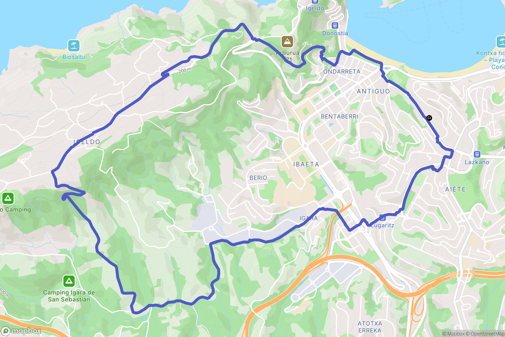 Donostia : carte du parcours de randonnée - Spain