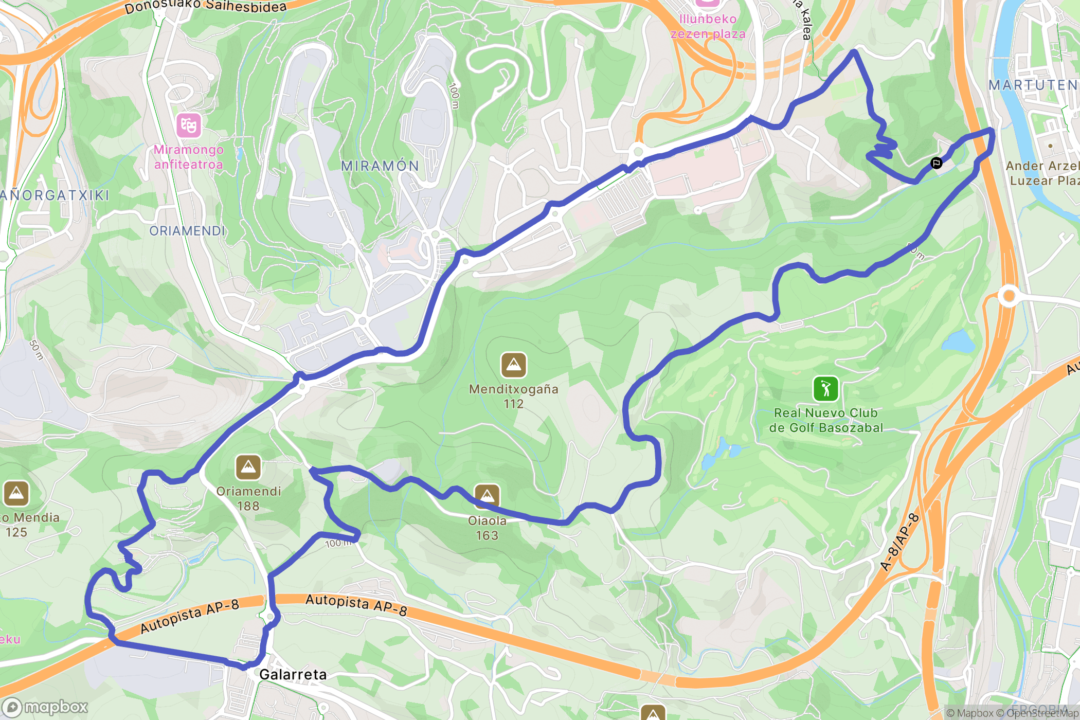 Donostia : carte du parcours de randonnée - Spain