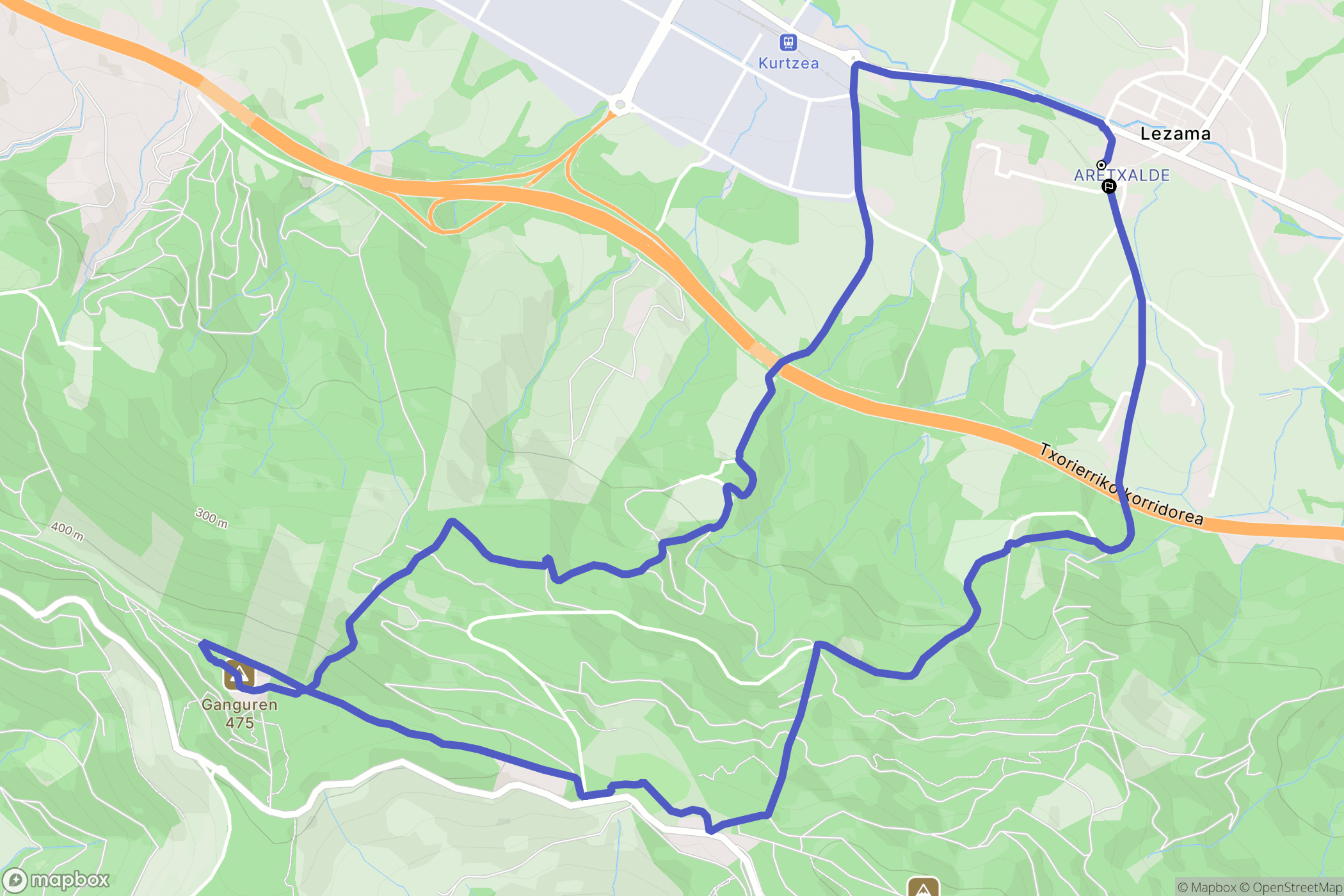 Aretxalde : carte du parcours de randonnée - Spain