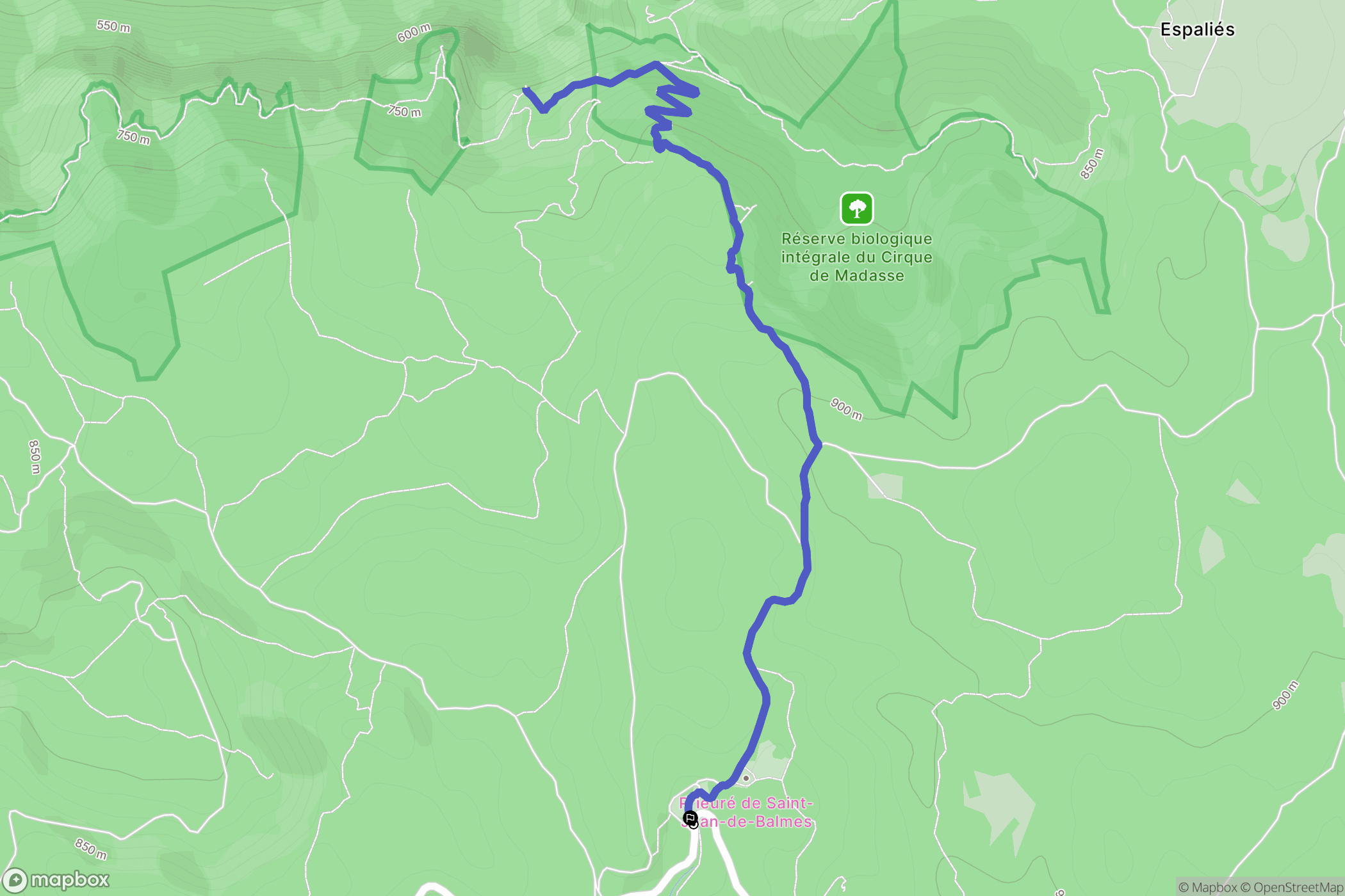 Veyreau : carte du parcours de randonnée - France