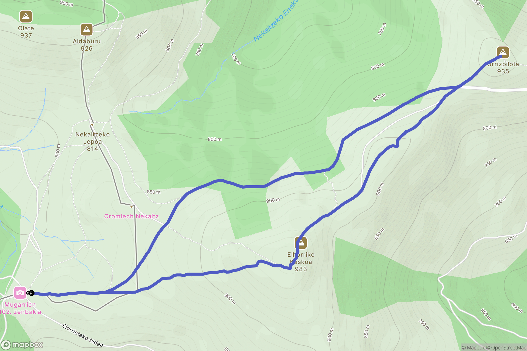 Iñarbil : carte du parcours de randonnée - Spain
