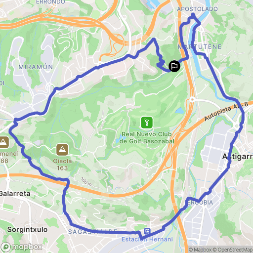 Donostia : carte du parcours de randonnée - Spain