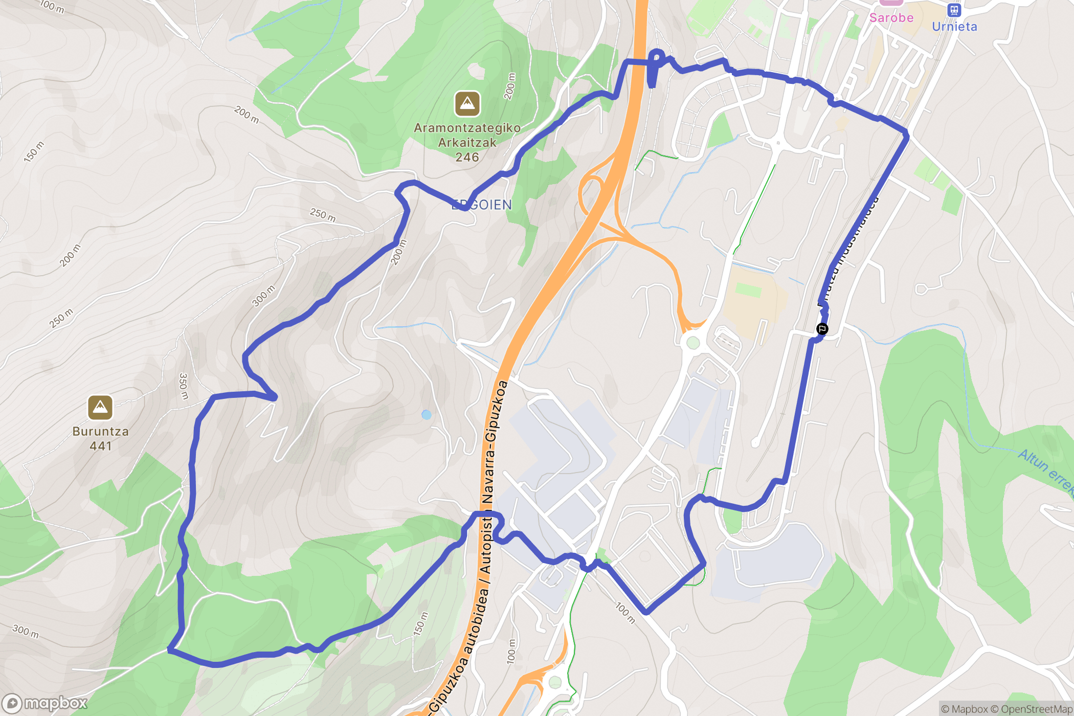 Urnieta : carte du parcours de randonnée - Spain