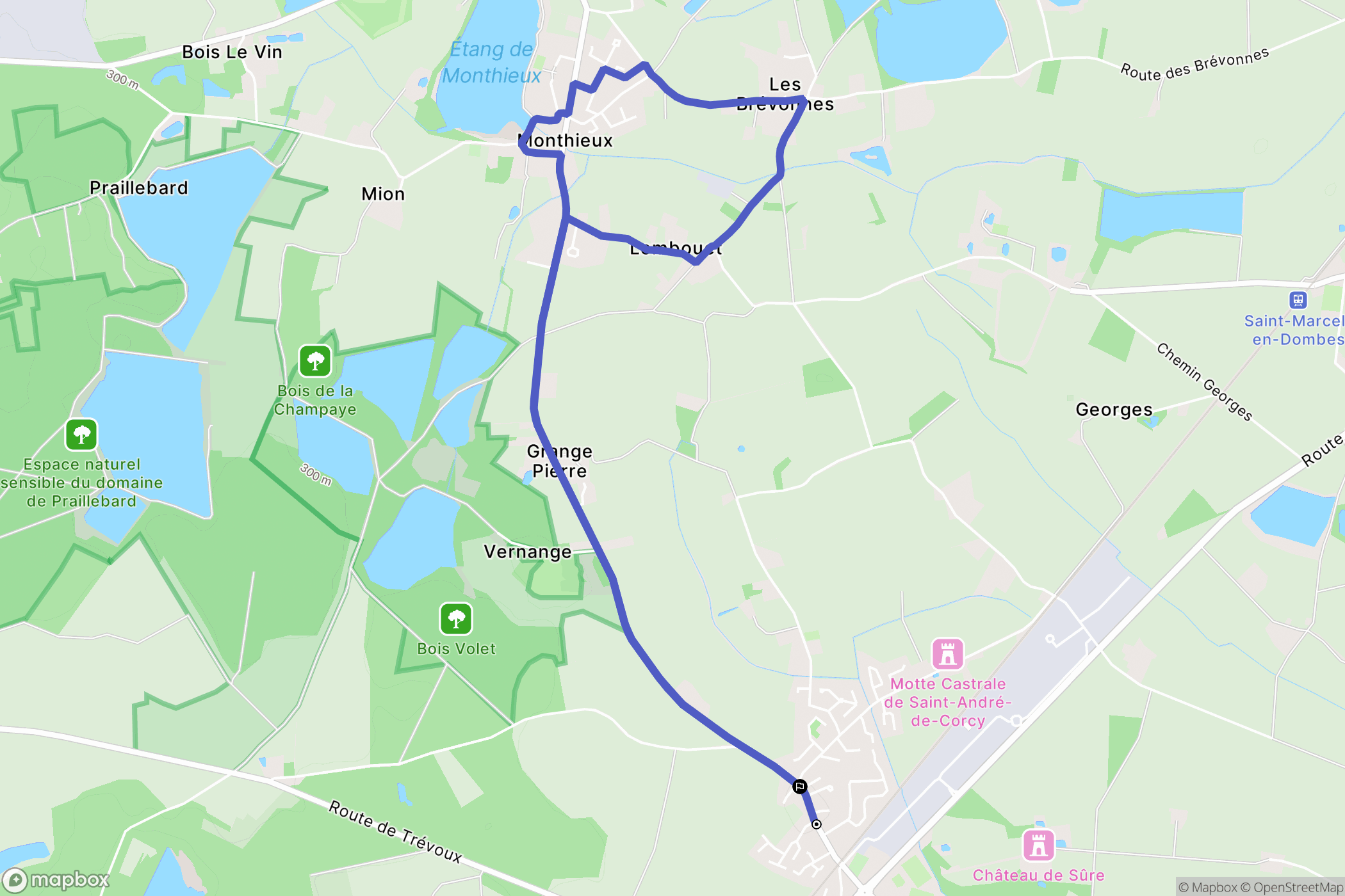 Saint-André-de-Corcy : carte du parcours de randonnée - France