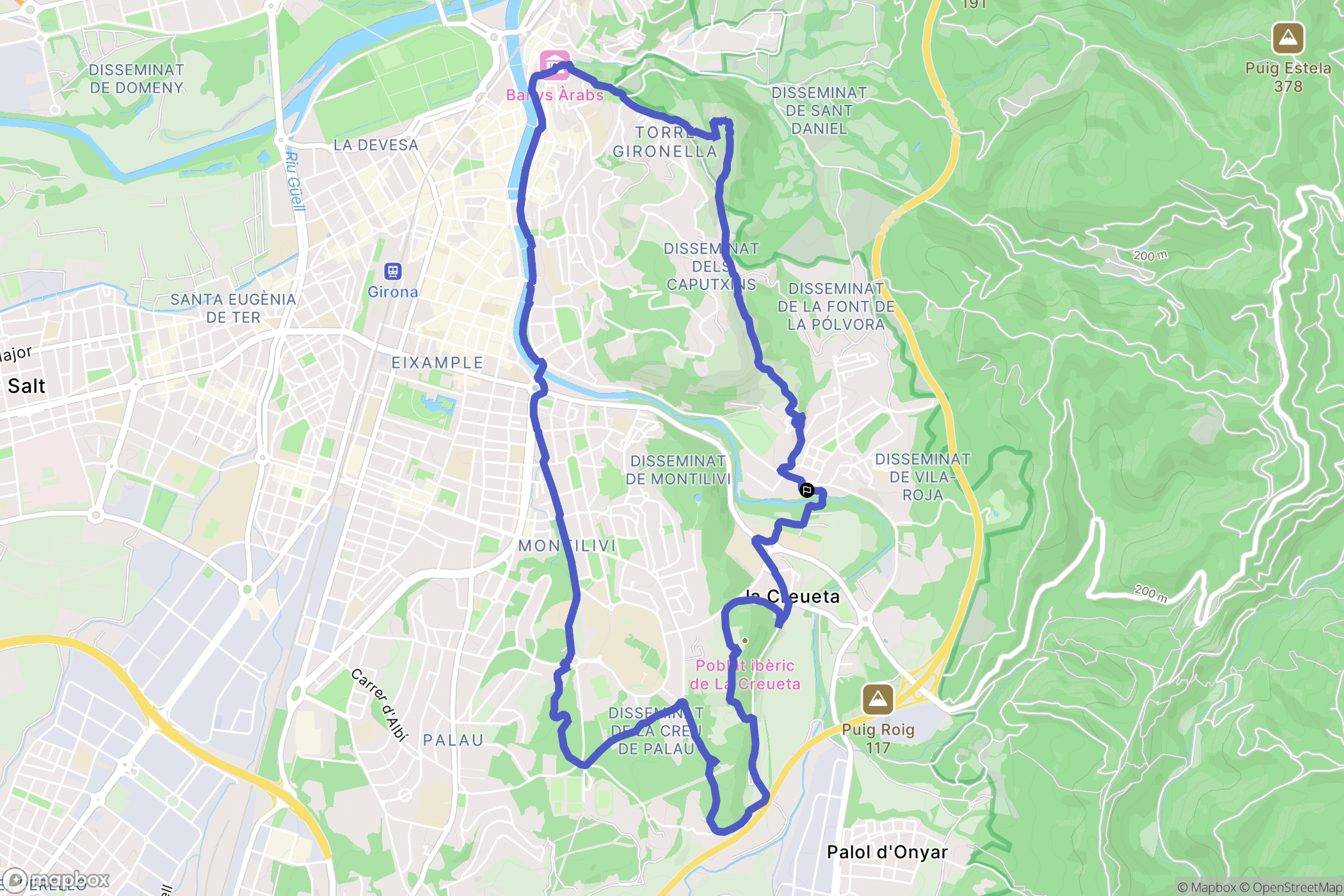 Girona : carte du parcours de randonnée - Spain