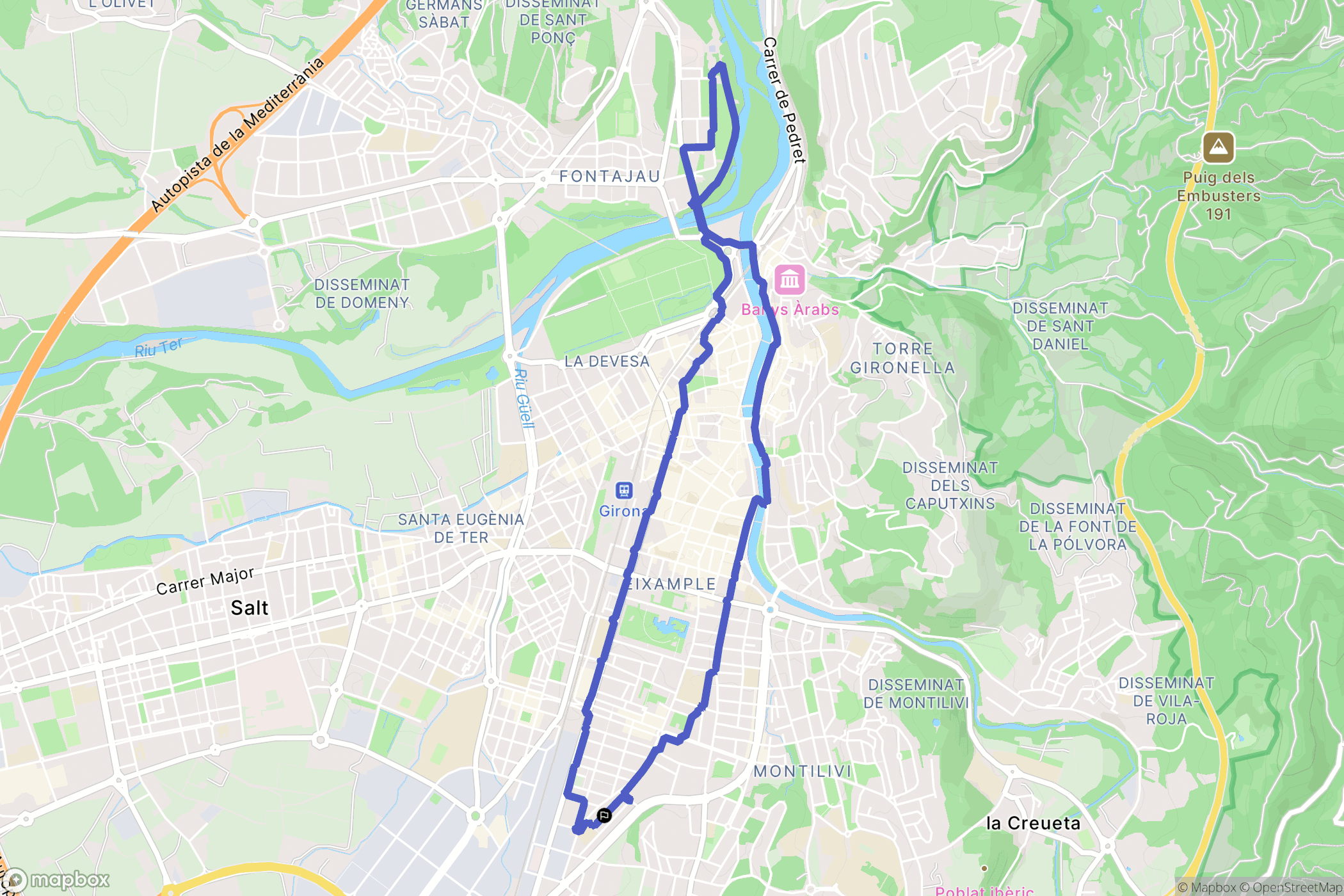 Girona : carte du parcours de randonnée - Spain